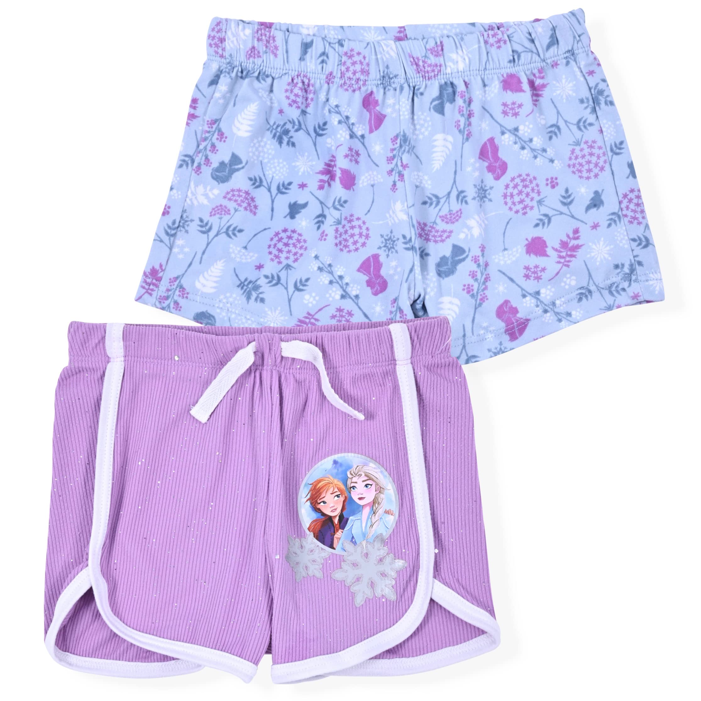 Disney Frozen Elsa and Anna Girls' 2 Pack Summer Shorts for Toddler & Kids - Purple/Lilac - Perfect for Playtime, Birthday Parties & Disney Theme Outfits