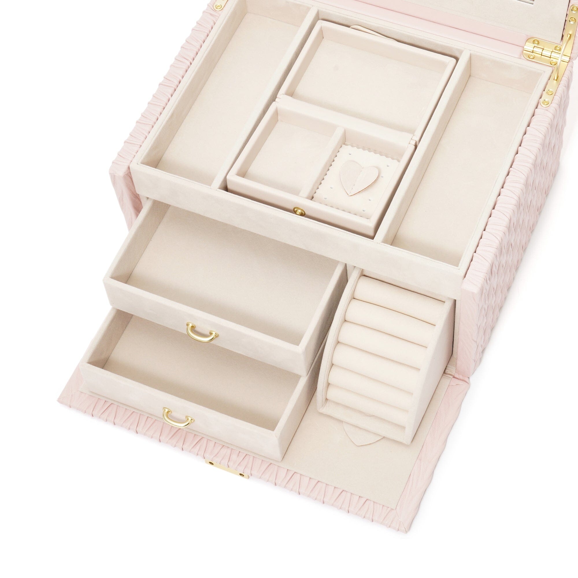 Luxury Pink Embossed Jewelry Box with Mirror - Large Storage Organizer for Necklaces, Rings & Earrings - Perfect for Gift Giving & Home Decor