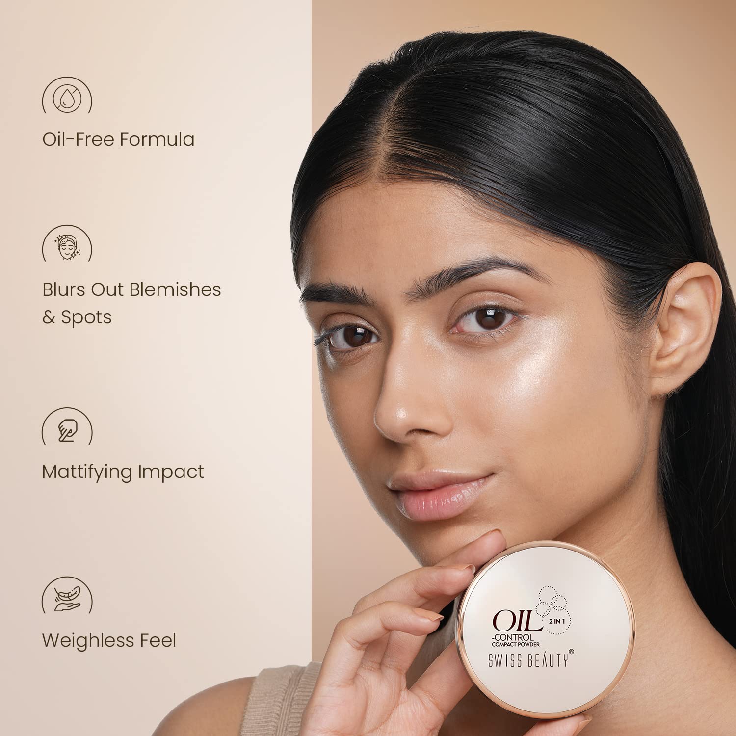 Swiss Beauty Oil Control Compact Powder - Lightweight Matte Finish for Flawless Skin | Shade 01 Pearl-Ivory, 20g | Perfect for Daily Makeup & Touch-Ups
