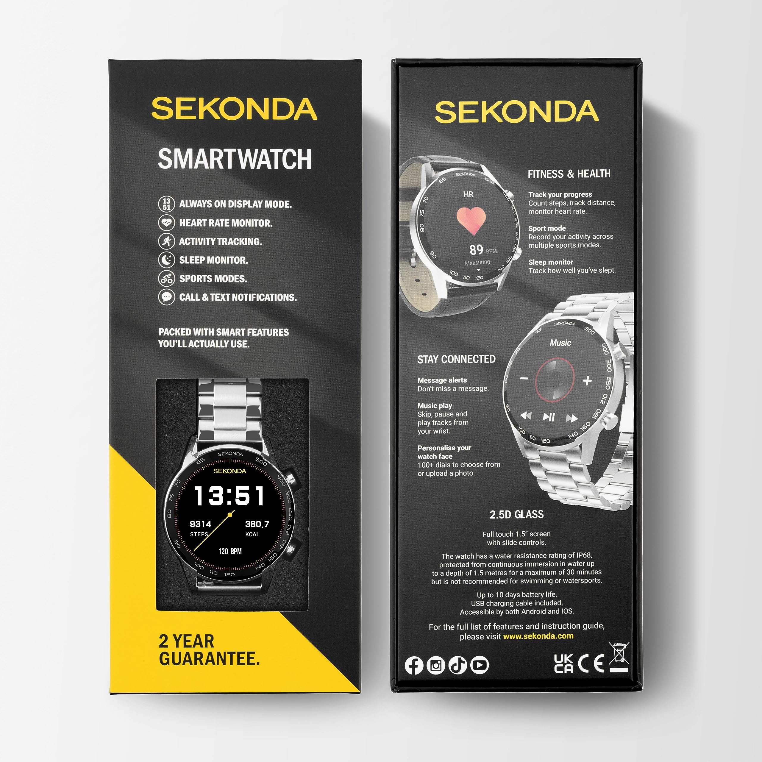Sekonda Active Plus 45mm Men's Smart Watch with Heart Rate Monitor, Sleep Tracking, Fitness Tracker, Music Control, Weather & Notifications - Perfect for Running, Workouts & Daily Activity Tracking