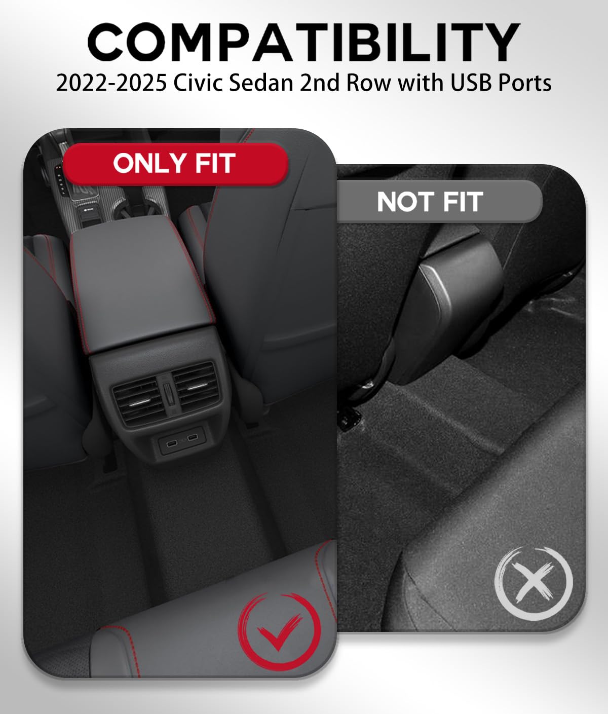 2022-2025 Honda Civic Sedan & 2023-2024 Acura Integra All Weather Floor Mats - TPE Rubber Floor Liners, Non-Slip, Odorless, Full Set (Black) - Perfect for Daily Commuting, Road Trips & All-Season Protection (Fits Sedan Models with Rear USB Ports, Not for Hatchback)
