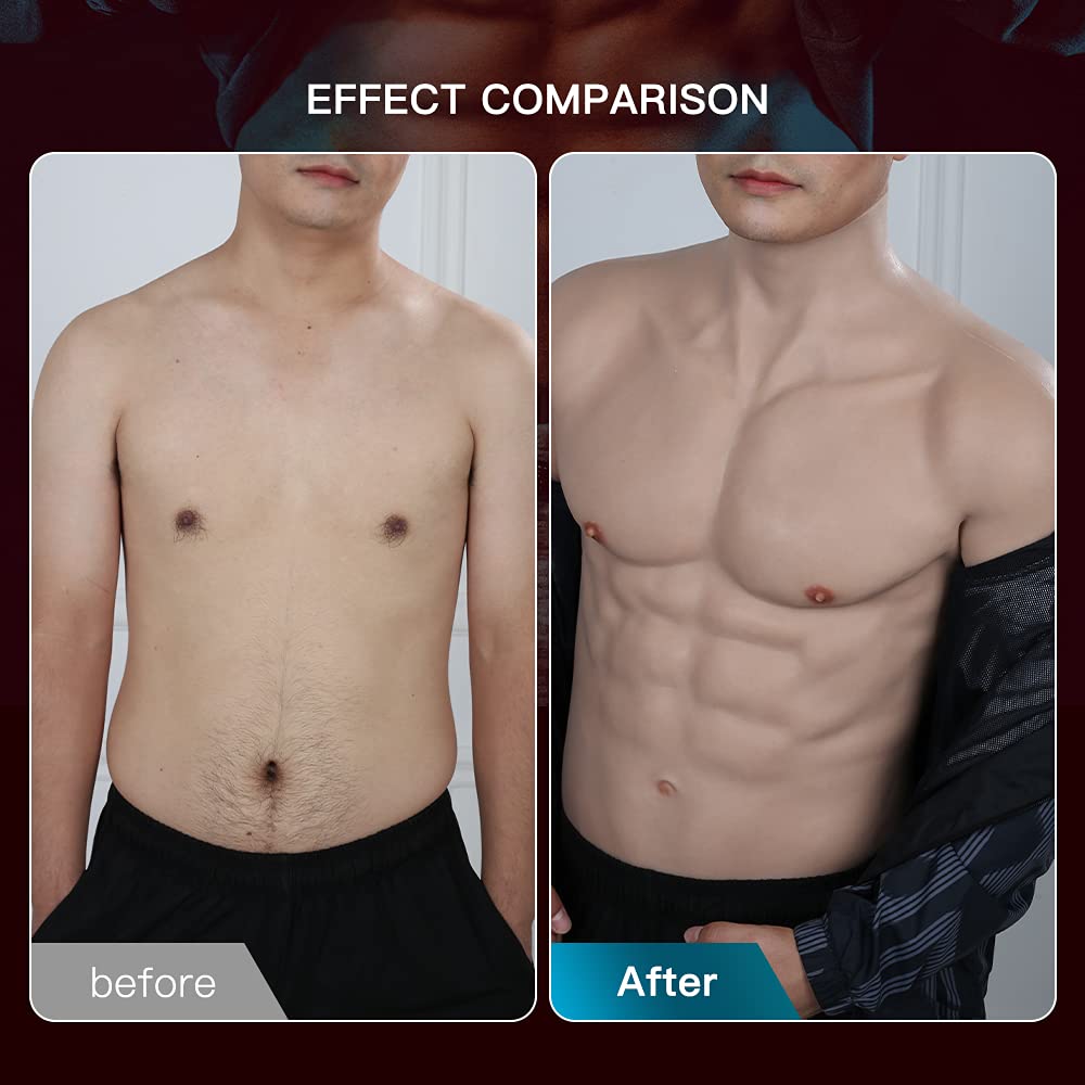 KUMIHO Premium Silicone Muscle Suit - Realistic Male Chest Plate with High Collar & Fake Abs - Perfect for Cosplay, Halloween Costumes, Transgender Body Shaping & Theater Performances