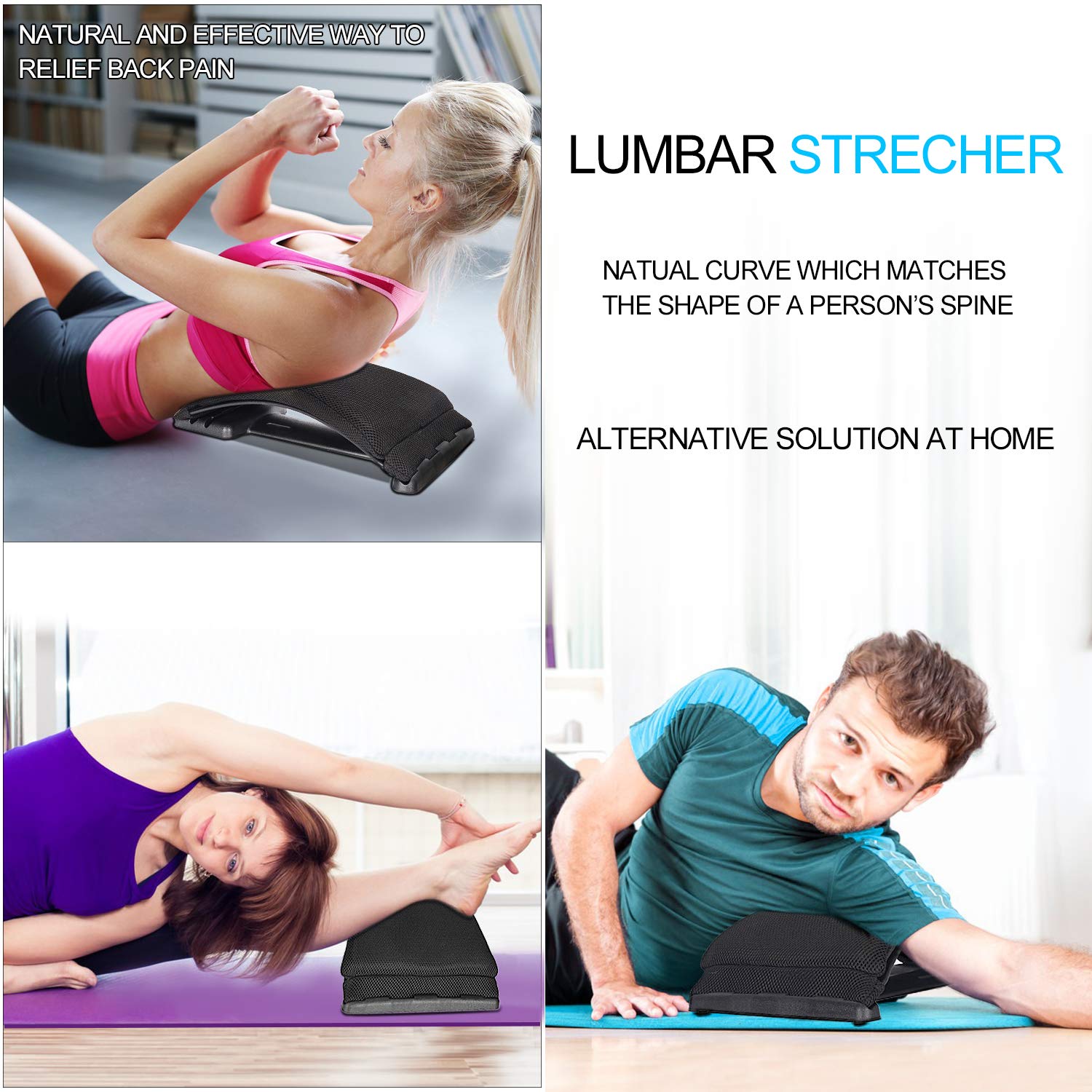 Premium Multi-Level Back Stretching Device with Memory Foam Cushion - Adjustable Lumbar Support Stretcher for Back Pain Relief, Magnetic Therapy Massager for Muscle Relaxation (White/Black) - Perfect for Office, Home & Post-Workout Recovery