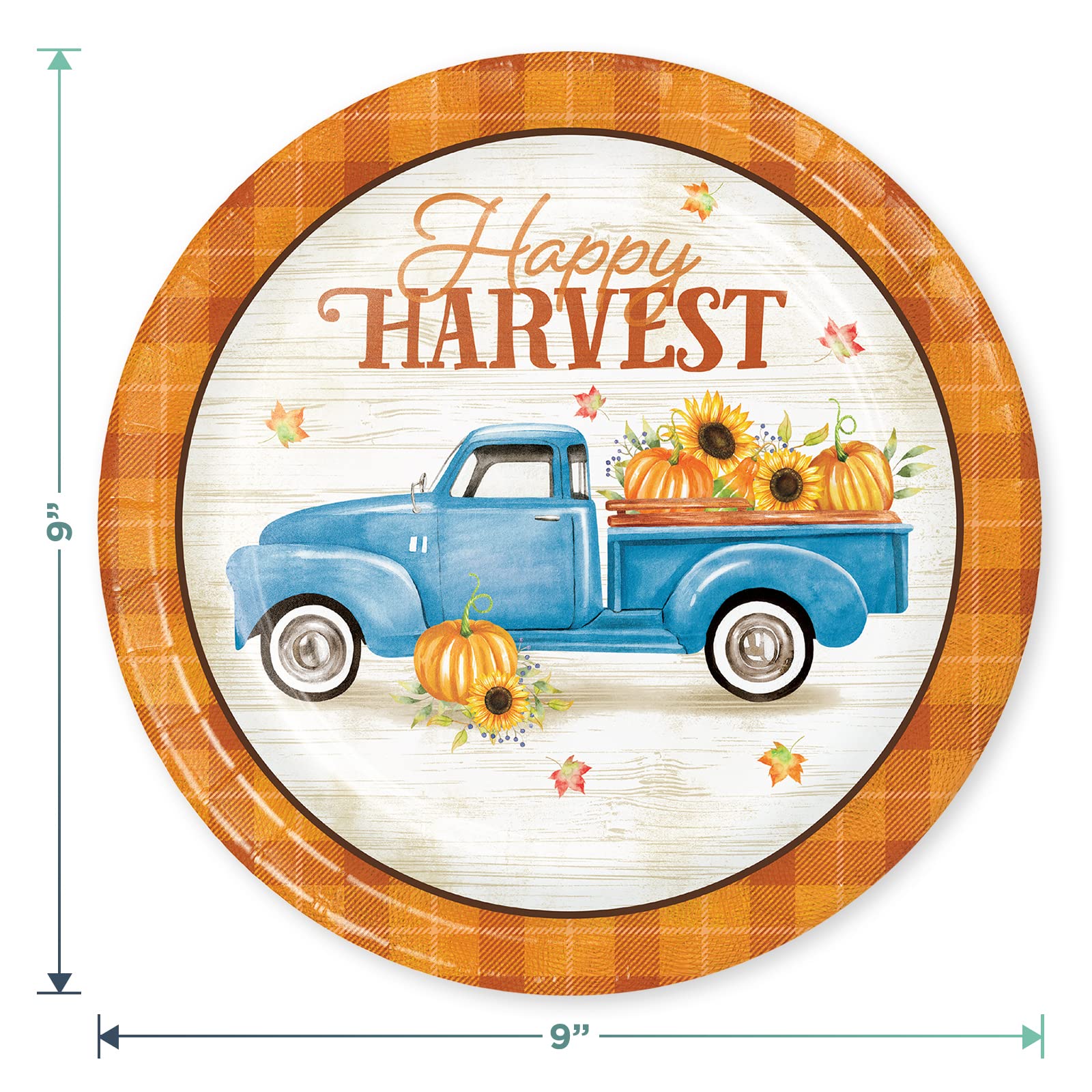 Autumn Harvest Party Dinnerware Set - 16-Piece Plaid Truck & Fall-Themed Plates, Napkins, Forks & Table Cover | Perfect for Thanksgiving, Halloween & Seasonal Gatherings