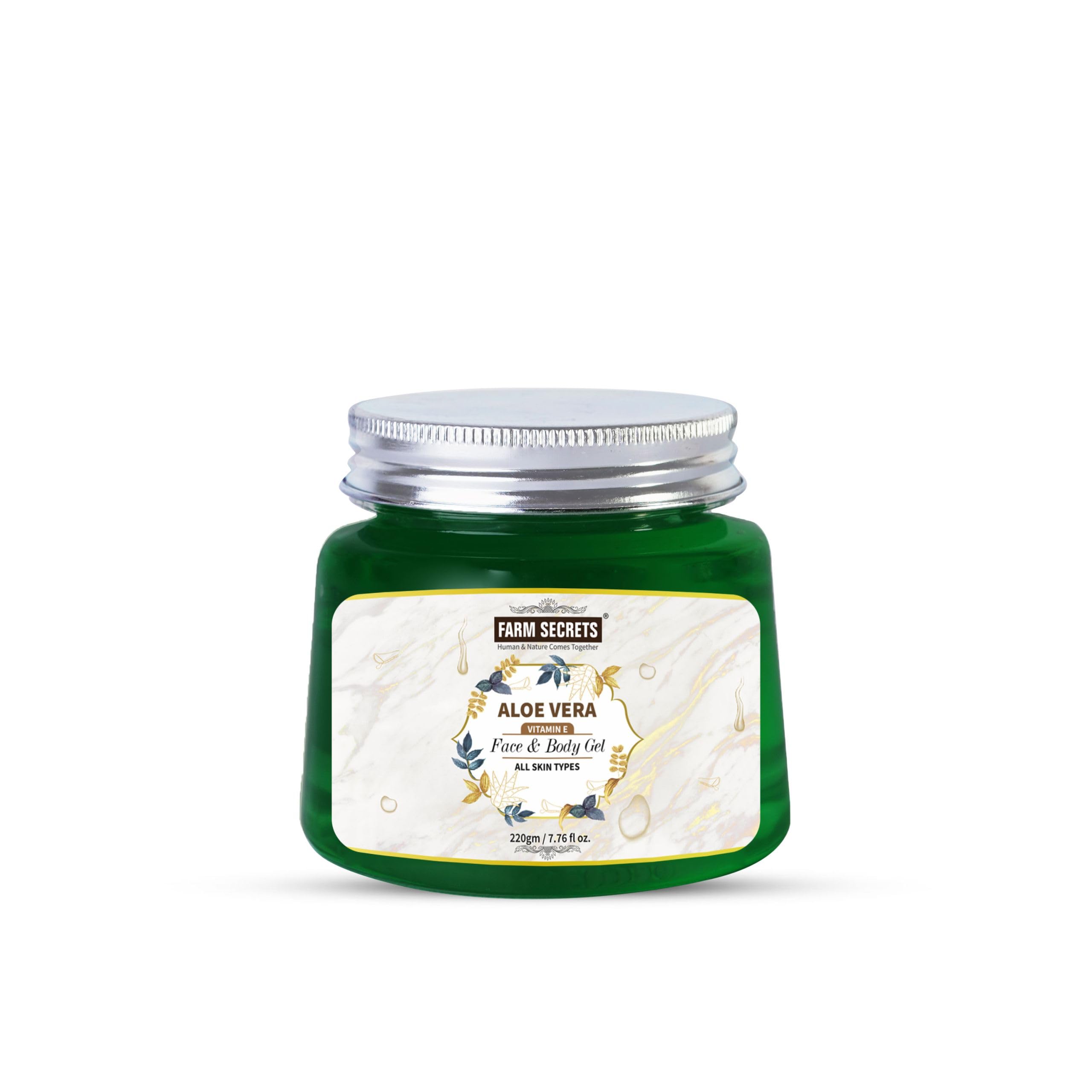 Farm Secrets Aloe Vera Face and Body Gel – 220g | Hydrating & Soothing Moisturizer for Dry Skin, Sunburn Relief, After Shave Care | Perfect for Daily Skincare & Post-Sun Exposure