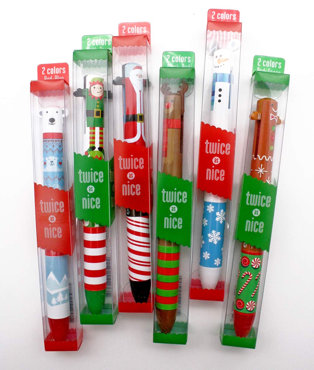 Twice as Nice 2 Color Click Pens - Happy Holiday Gift Set of 6 - Perfect for Office, School & Holiday Gifting