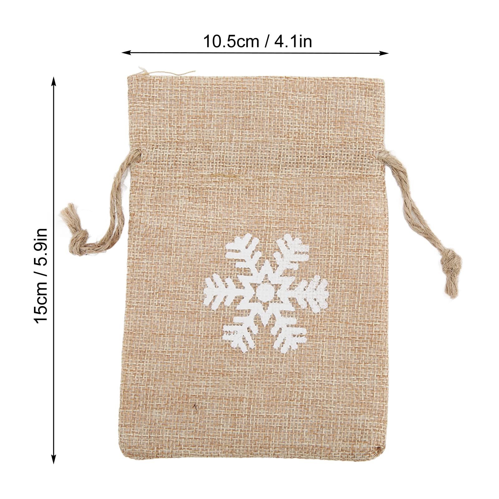 4.1 x 5.9 Inch Reusable Burlap Drawstring Gift Bags with White Snowflake Print - 9 Pack for Christmas Presents, Party Favors & Wedding Decorations