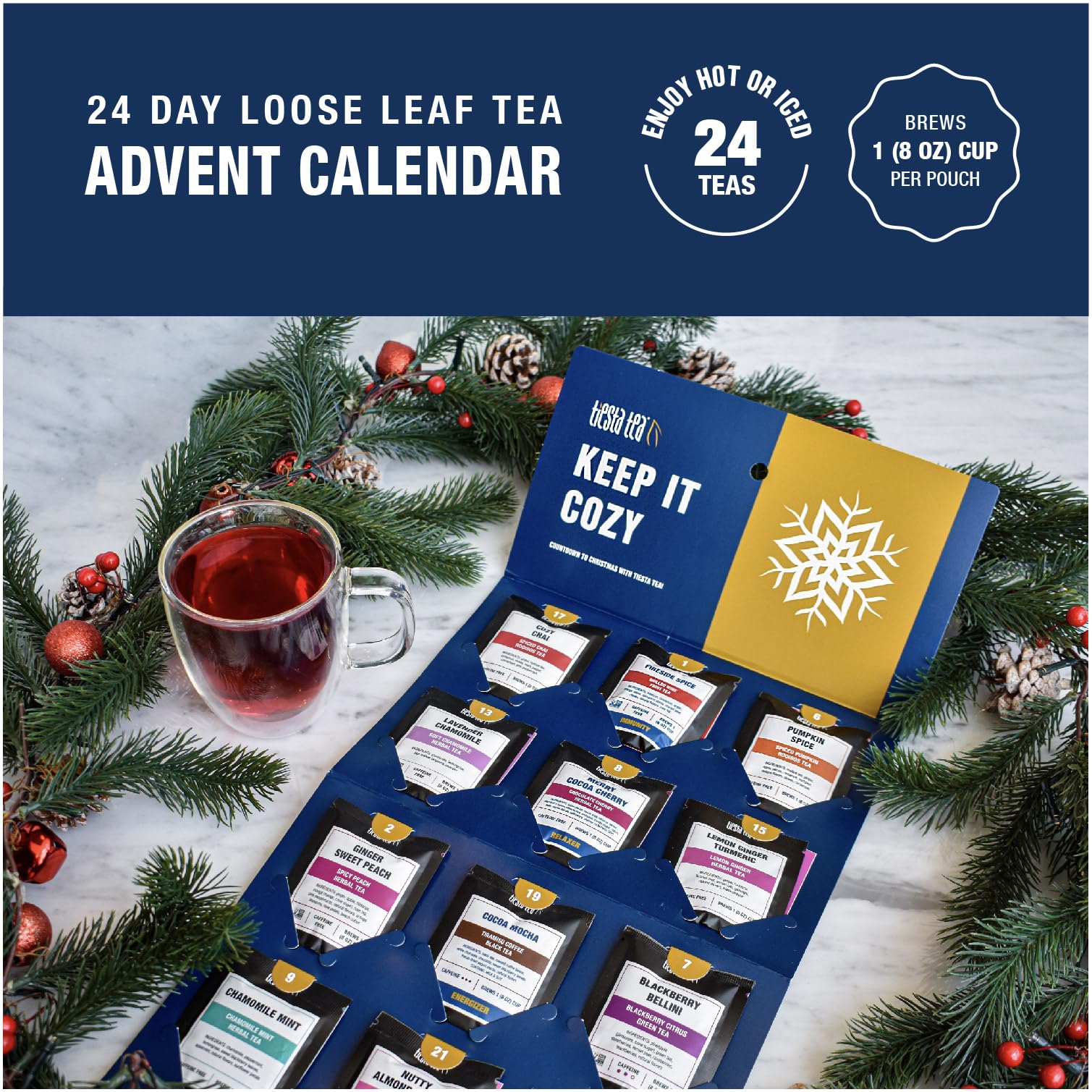 Tiesta Tea 2024 Advent Calendar - 24 Premium Loose Leaf Tea Blends | Holiday Gift Set for Tea Lovers | Perfect for Christmas Countdown, Office Gifts & Cozy Winter Evenings