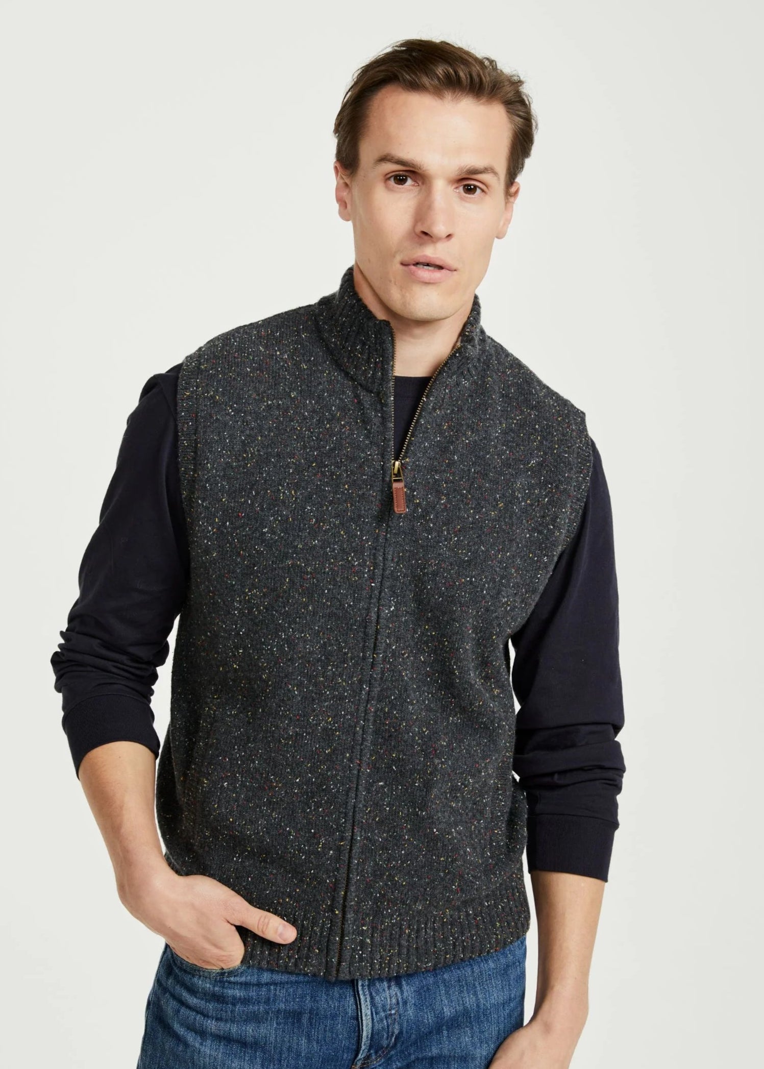 Men's Aran Knit Gilet Vest - Grey | Warm Fleece-Lined Winter Waistcoat for Outdoor Activities & Casual Wear