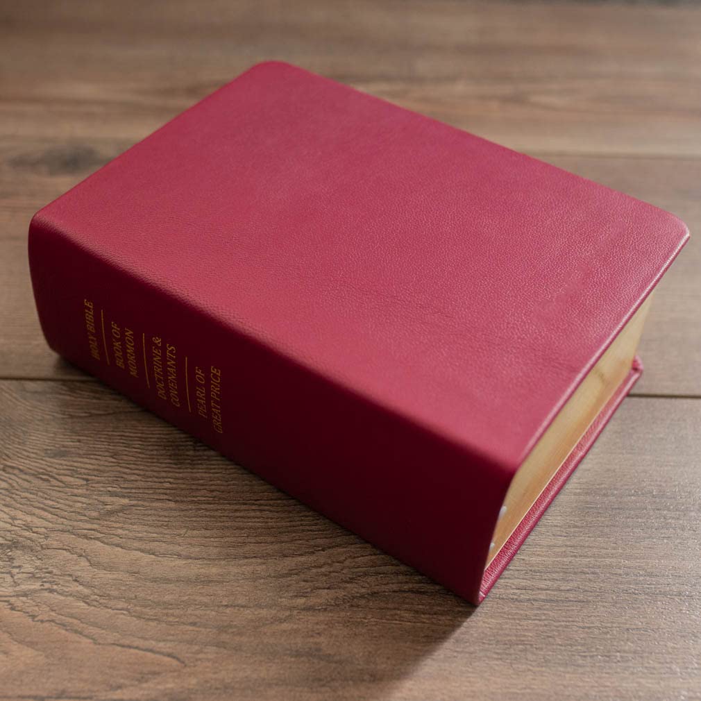 LDS Scriptures Set - Genuine Leather Red Plum Quad with Book of Mormon, Holy Bible, Doctrine & Covenants & Pearl of Great Price | Large Print Edition for Latter-Day Saints | Perfect for Daily Study, Church Services & Gift Giving