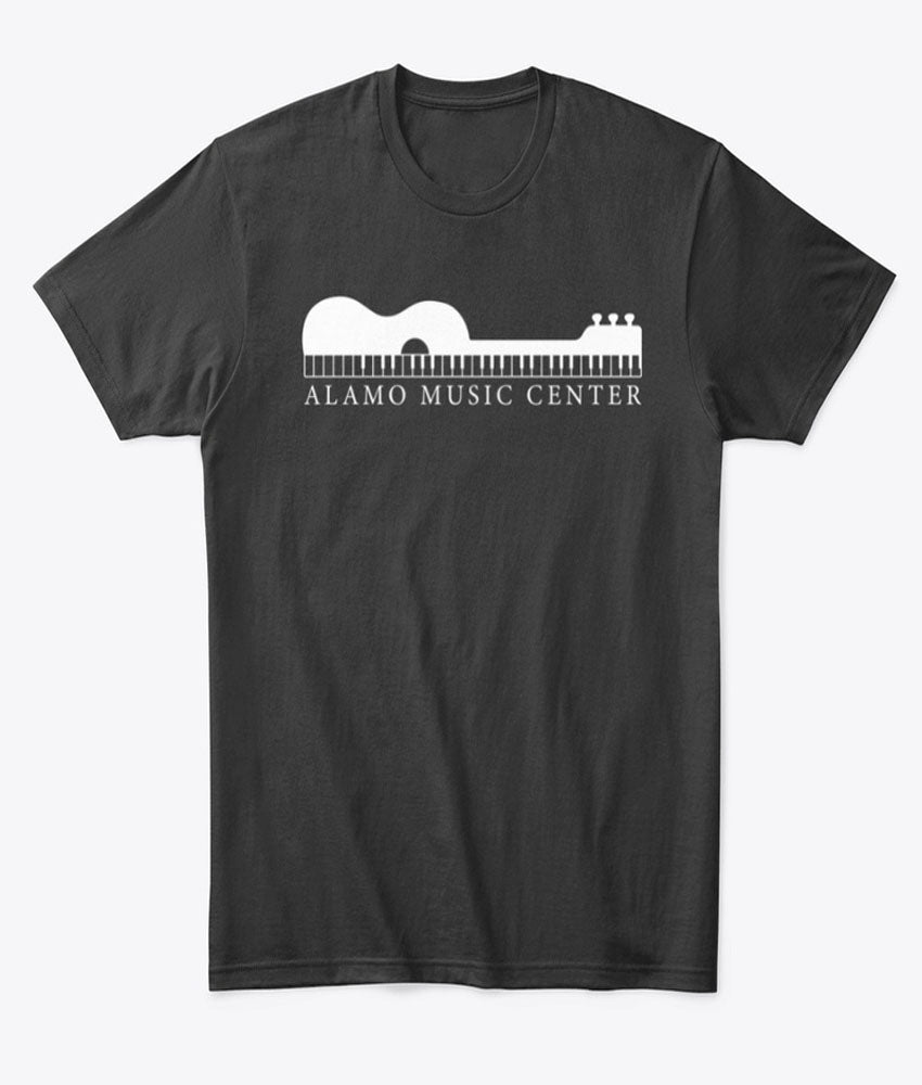 Alamo Music Center Black Guitar Piano T-Shirt for Men & Women - Large Size | Stylish Band & Music Lovers Tee - Perfect for Concerts, Gigs & Casual Wear