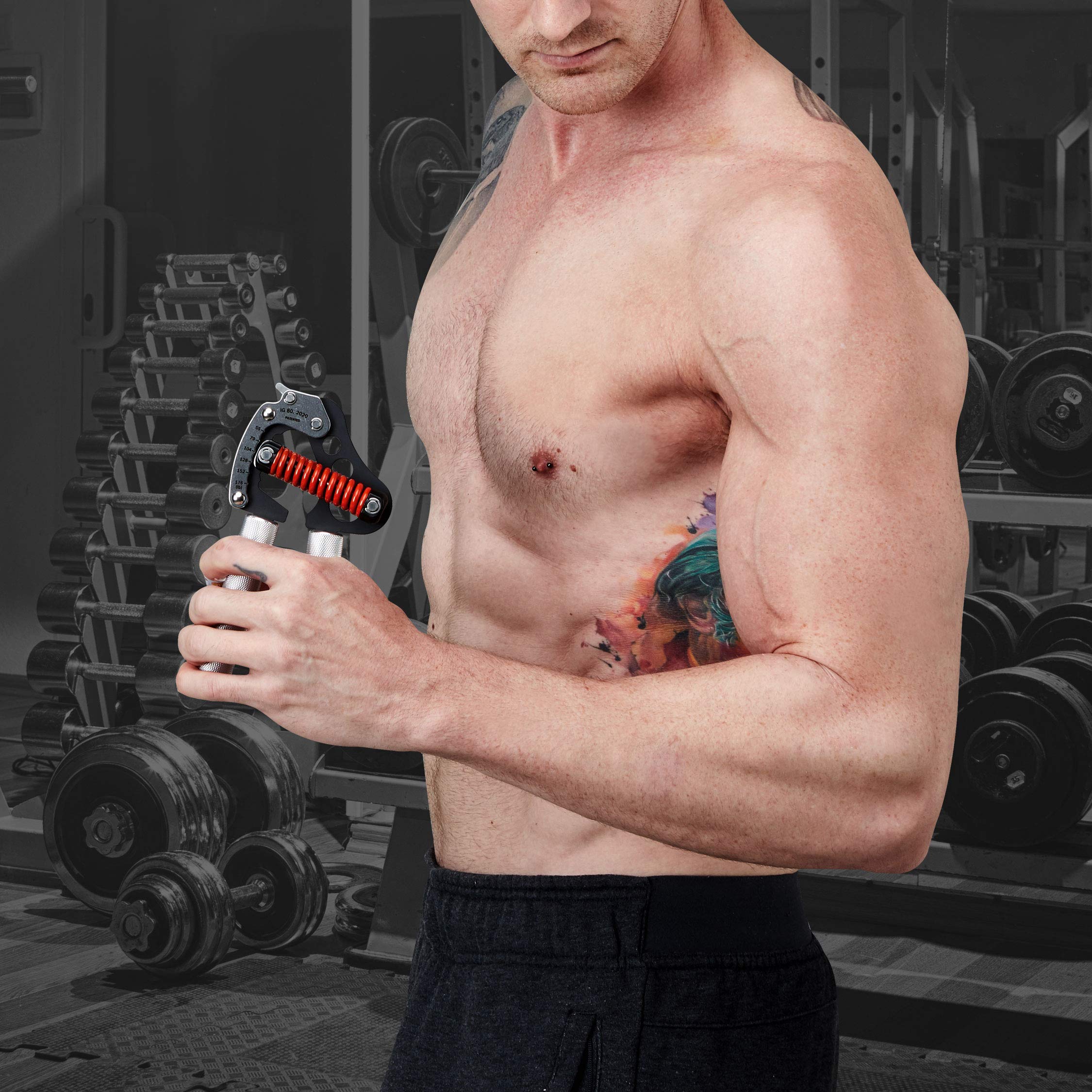 GD Adjustable Hand Grip Strengthener - Iron Grip 80 (55-176 lb) with Black Grip Tape - Wrist & Forearm Trainer for Strength Training, Home Gym, Office, and Rehabilitation Workouts