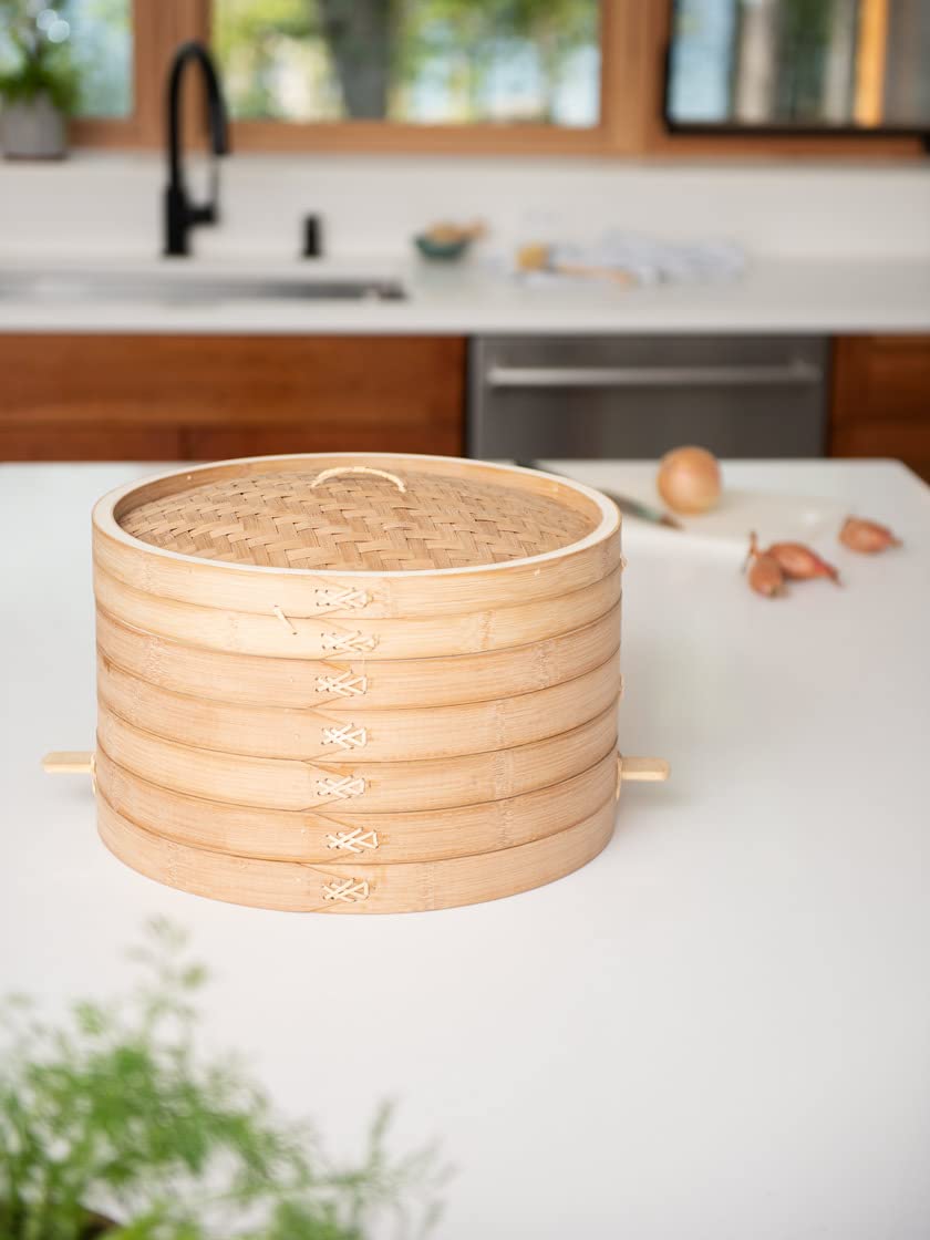 Stackable Bamboo Harvest Basket with Lid - Durable Storage for Fruits, Onions, Garlic & Root Vegetables | Perfect for Farm Stands, Farmers Markets & Kitchen Organization | Gardener's Supply Company