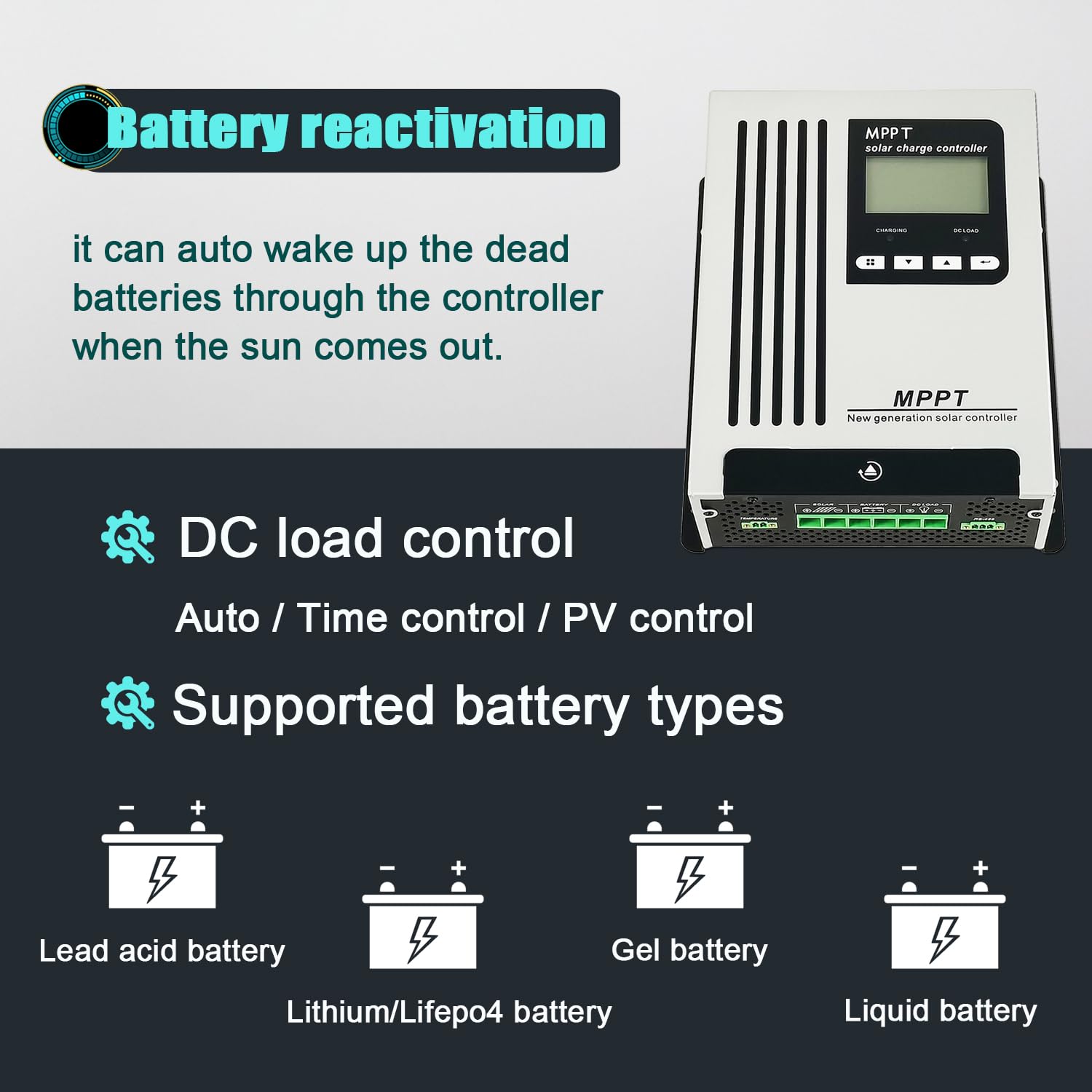 96V 65A MPPT Solar Charge Controller - 48V 60V 72V Auto Wake Up for Dead Batteries - 6600W 180V PV Input - Compatible with Sealed, Gel, AGM, Flooded & Lithium Batteries - Perfect for Off-Grid Solar Systems, RV, Marine & Home Backup Power