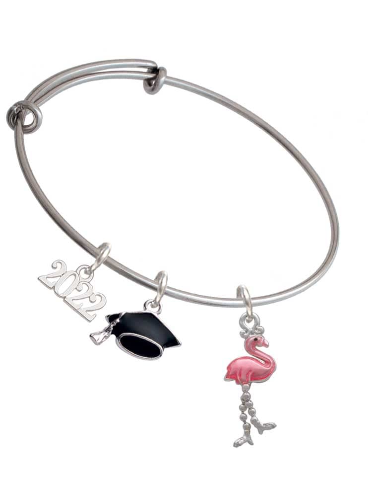 2022 Graduation Charm Bracelet - Silvertone Flamingo with Dangle Legs & Hat | Delight Jewelry | Perfect Gift for Graduates, Birthday & Special Occasions