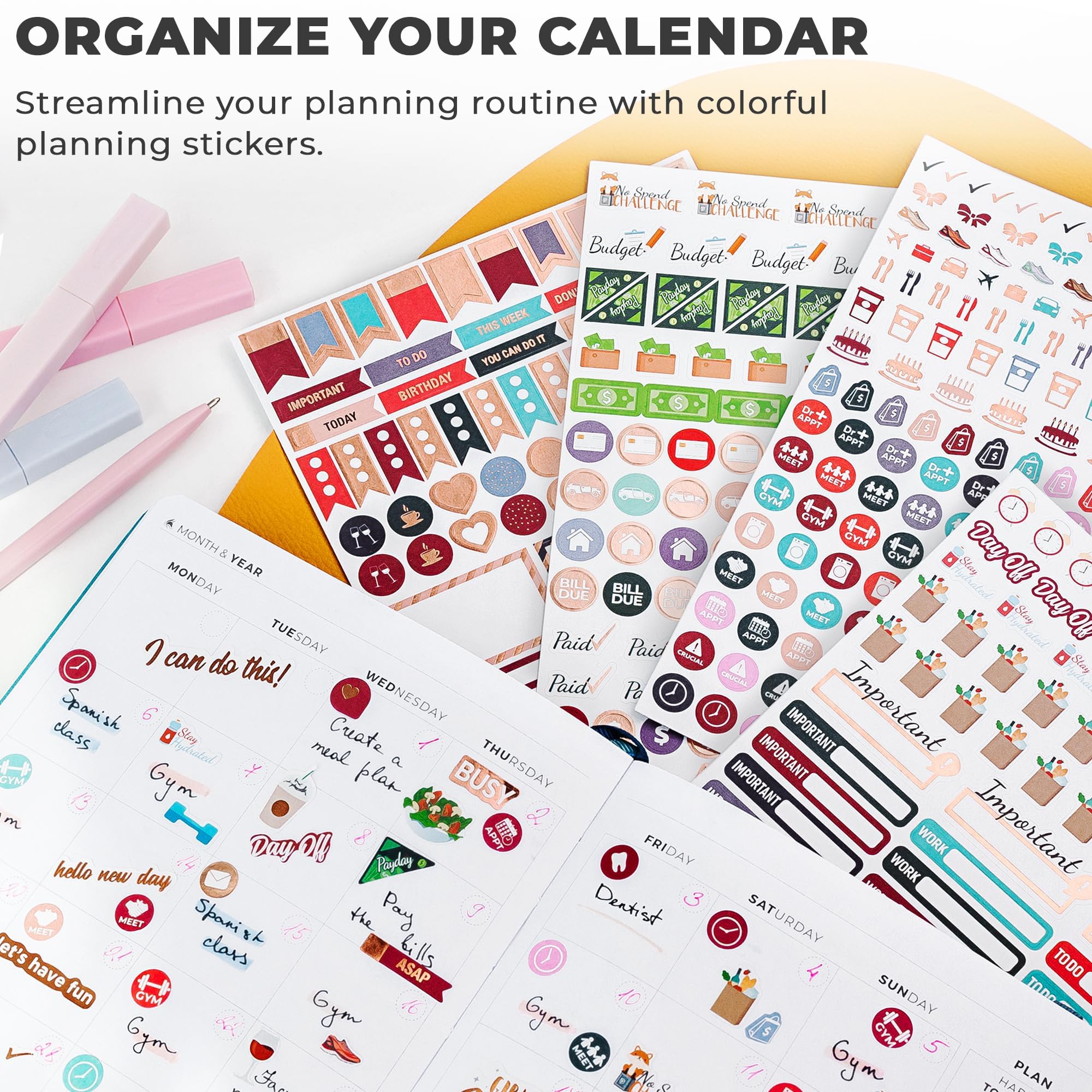 Clever Fox Planner Stickers - 1360+ Unique Stickers for Monthly, Weekly & Daily Planning | 14 Sheets Value Pack | Perfect for Bullet Journals, Planners & DIY Organization