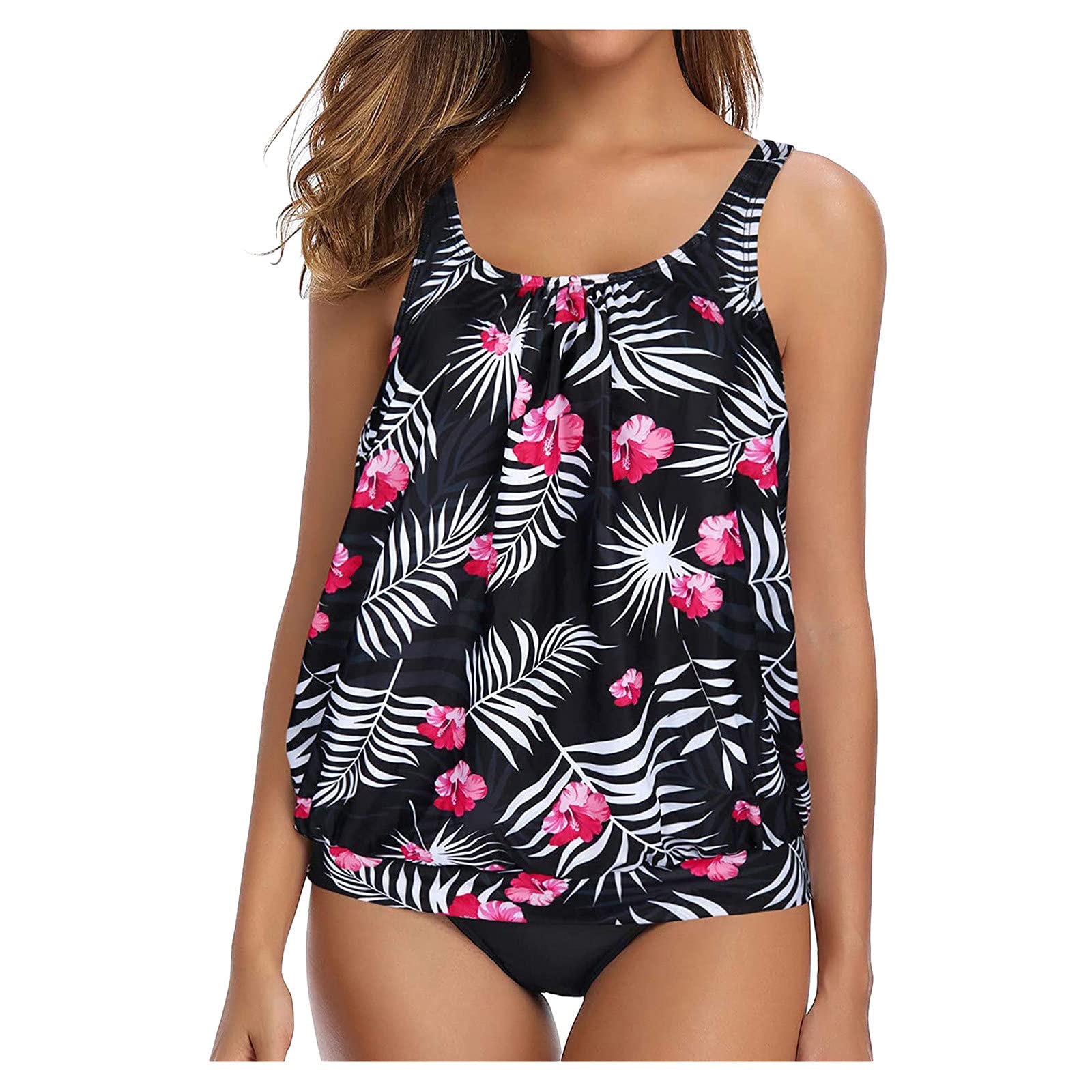 2-Piece Solid Print Bikini Swimsuit for Women - Round Neck Sleeveless Top & Shorts Set | Beachwear, Pool Party, Summer Vacation Outfit