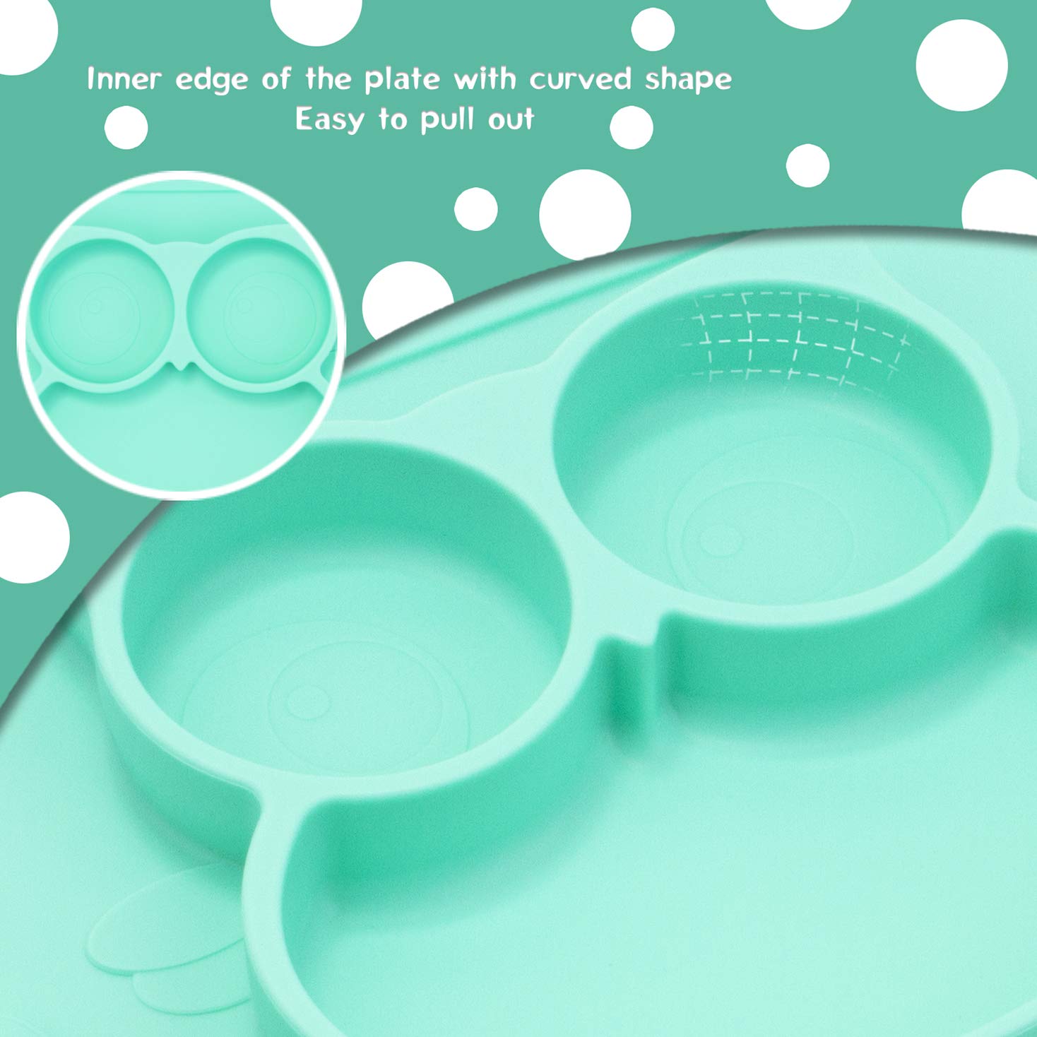Non-Slip Silicone Divided Toddler Plates with Suction - BPA Free Baby Dinner Plates for Kids & Babies | Portable, Durable & Easy to Clean | Perfect for High Chairs, Travel & Messy Eaters (Owl-Cyan)