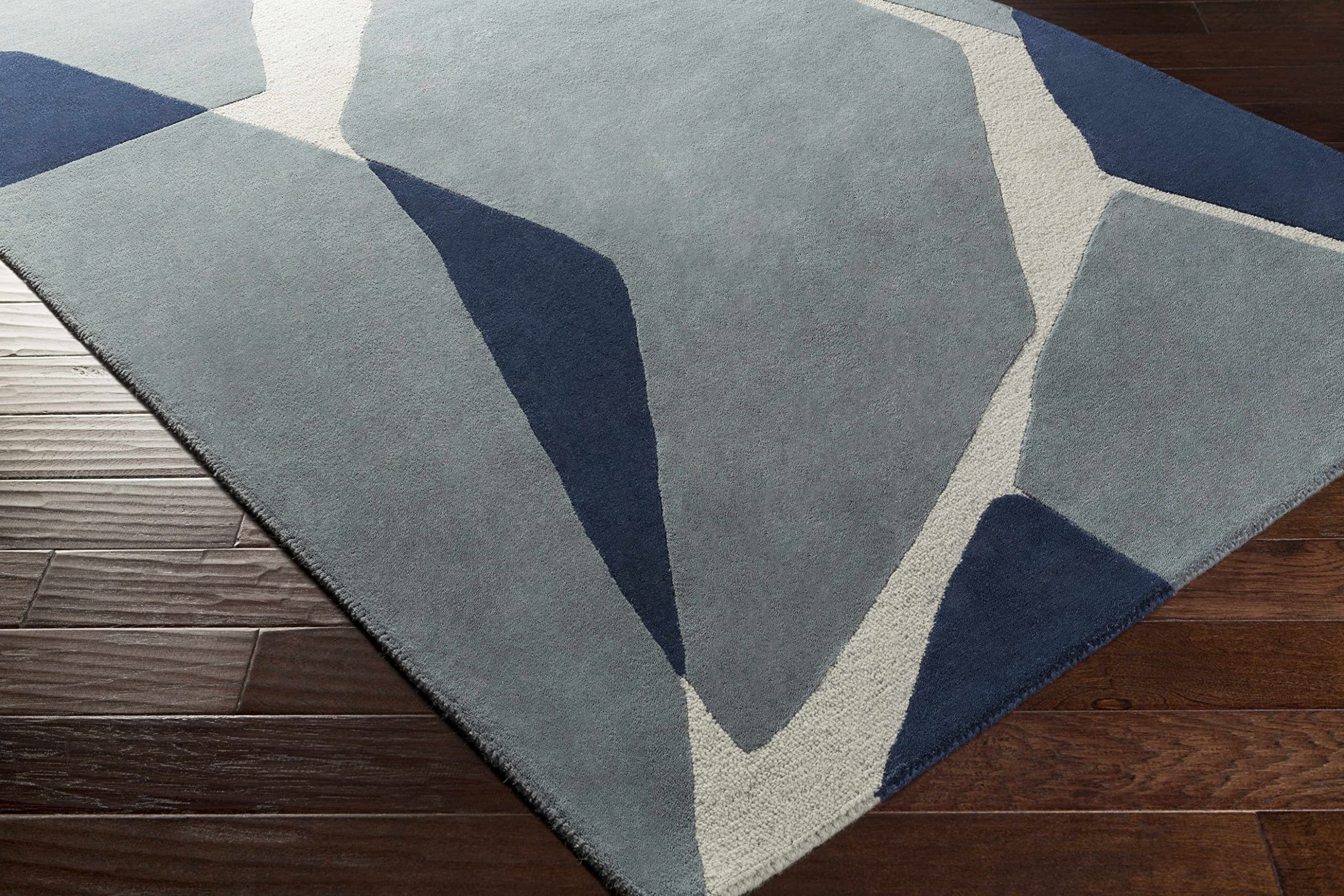Modern Geometric Blue & Beige Wool Area Rug 6' x 9' - Perfect for Living Room & Bedroom Décor - Soft & Durable Hauteloom Robbins Rug for Cozy Home Atmosphere