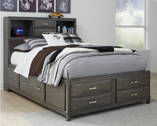 Caitbrook Full Size Storage Bed with 7 Drawers - Gray Wooden Platform Bed Frame with Underbed Storage | Perfect for Small Bedrooms, Guest Rooms & Dorm Rooms