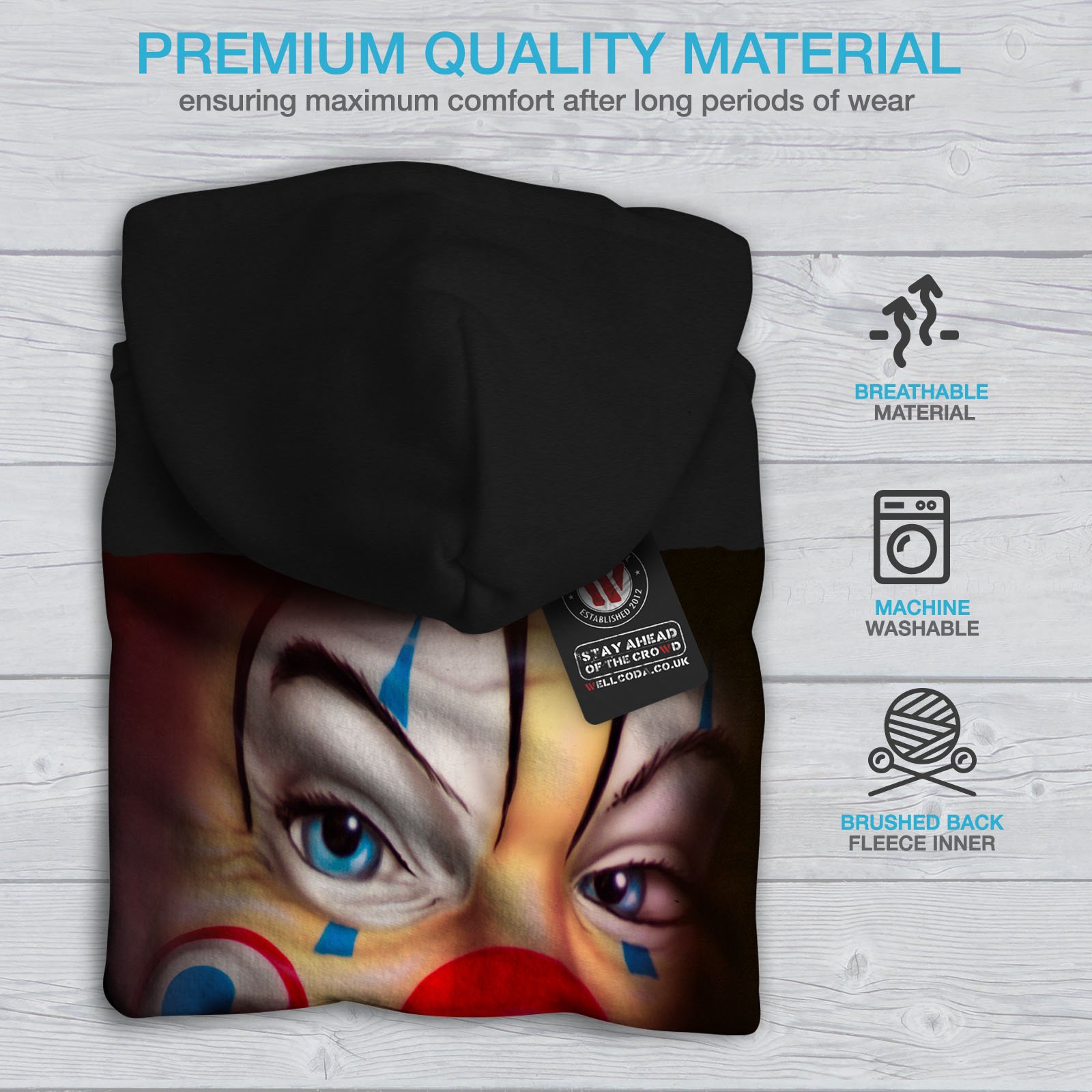 Scary Clown Hoodie for Men - Creepy Smile Printed on Back | Wellcoda Halloween Costume & Horror Cosplay Outfit
