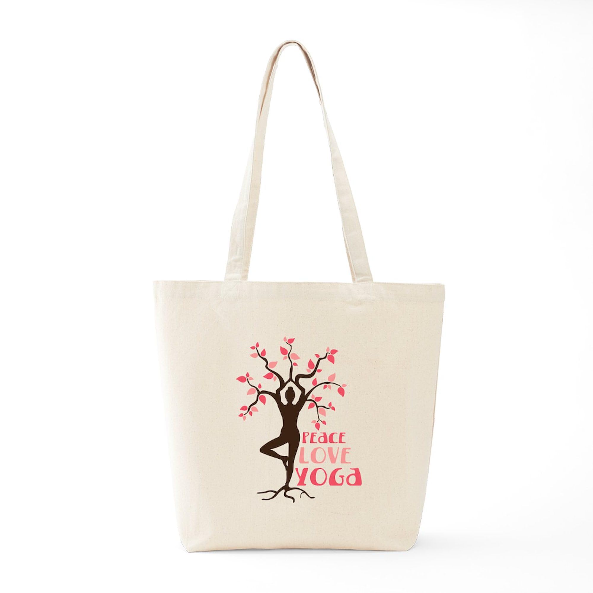 PEACE LOVE YOGA Tote Bag - Natural Canvas Reusable Shopping Tote for Women | Eco-Friendly Grocery Bag for Yoga, Beach, Work & Daily Use