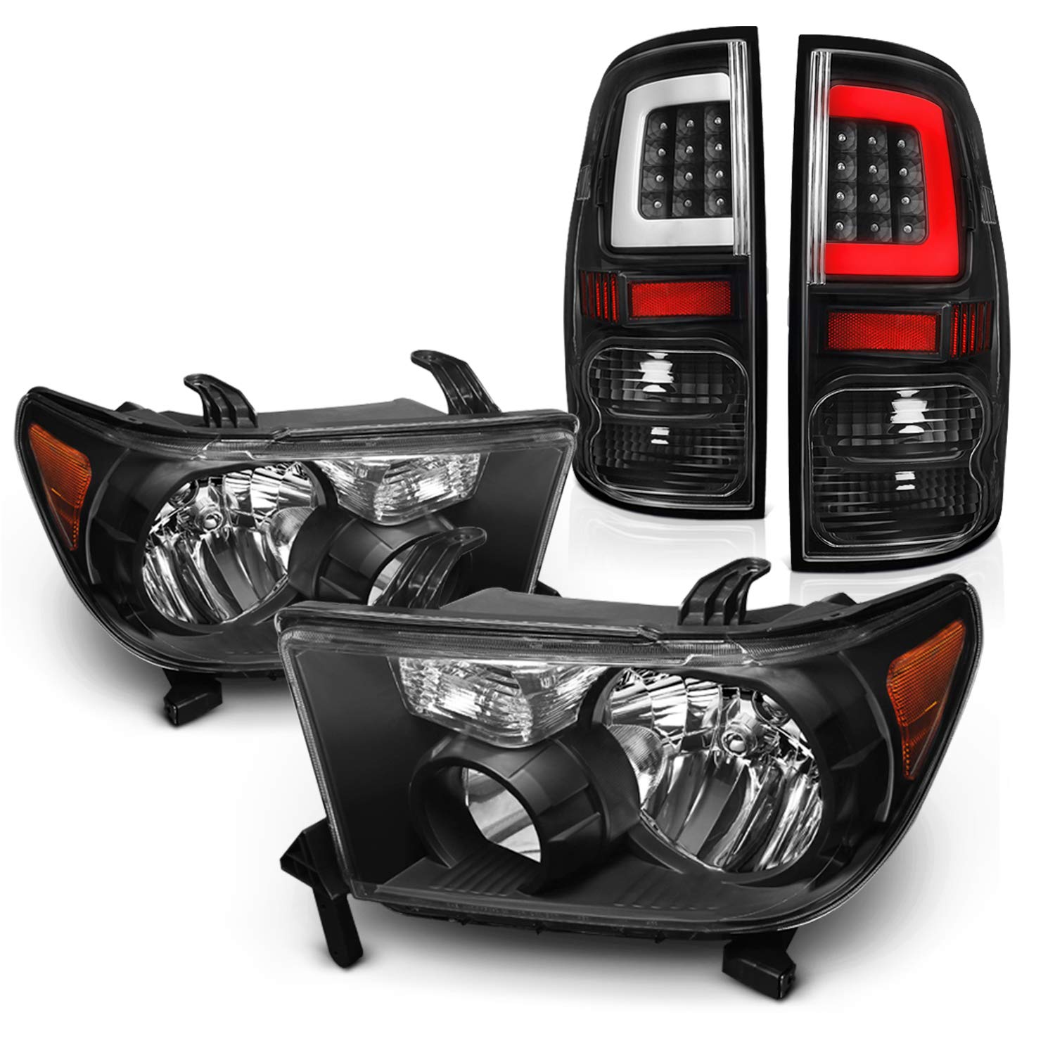 AKKON Black LED Headlights & Tail Lights for 2007-2013 Toyota Tundra - Direct Replacement with C-Tube Design - Perfect for Night Driving & Enhanced Visibility