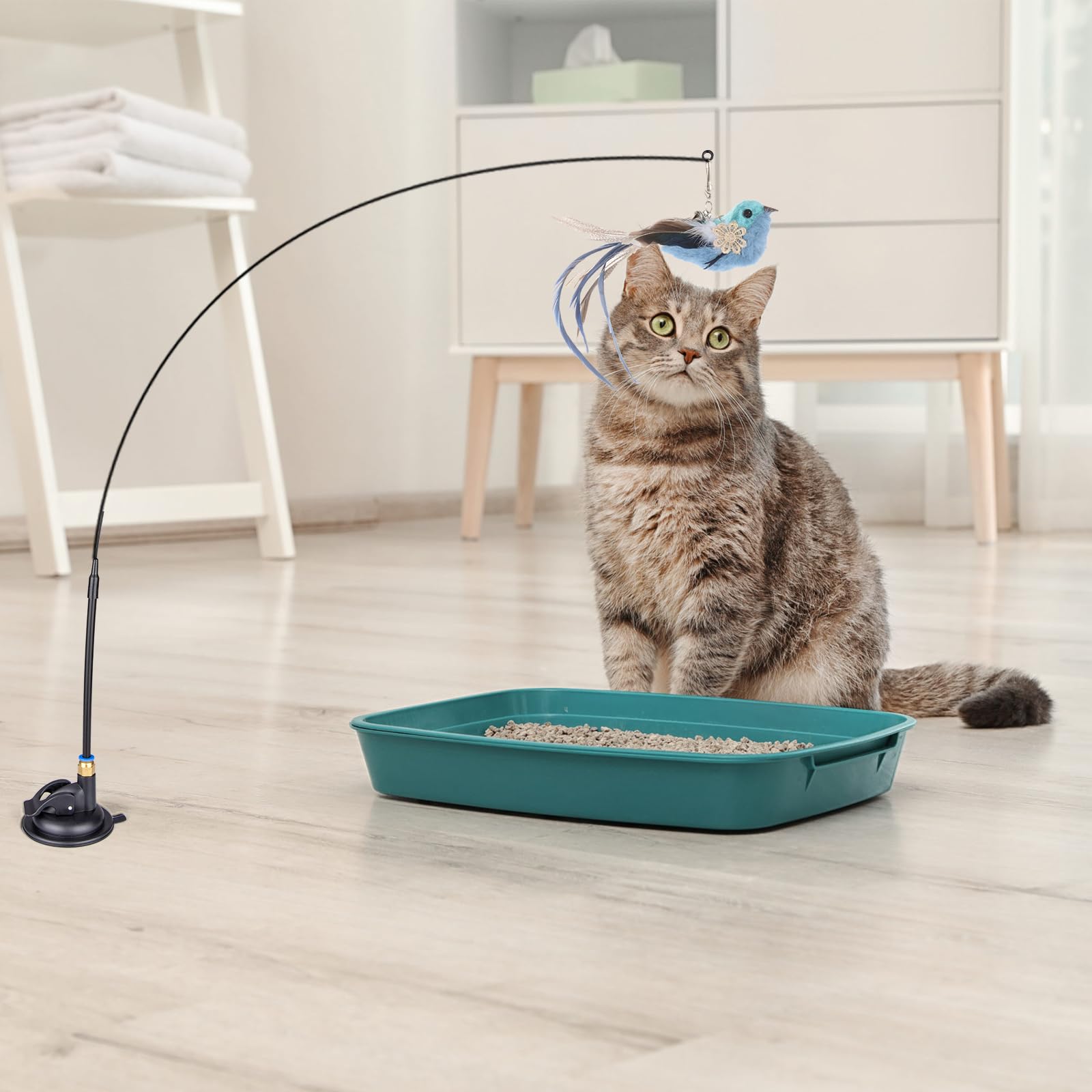 10PCS Interactive Cat Feather Toys with Super Suction Cup - Includes 2 Detachable Wand Toys & 6 Replacement Teaser Refills with Bell - Fun Exercise Toys for Indoor Cats & Kittens - Perfect for Playtime, Training, and Bonding with Your Feline