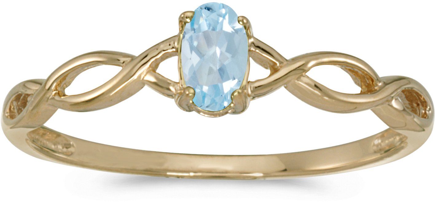 10K Yellow Gold Oval Aquamarine Ring for Women - March Birthstone Jewelry - Elegant Engagement, Wedding, Anniversary Gift - Perfect for Special Occasions & Everyday Wear