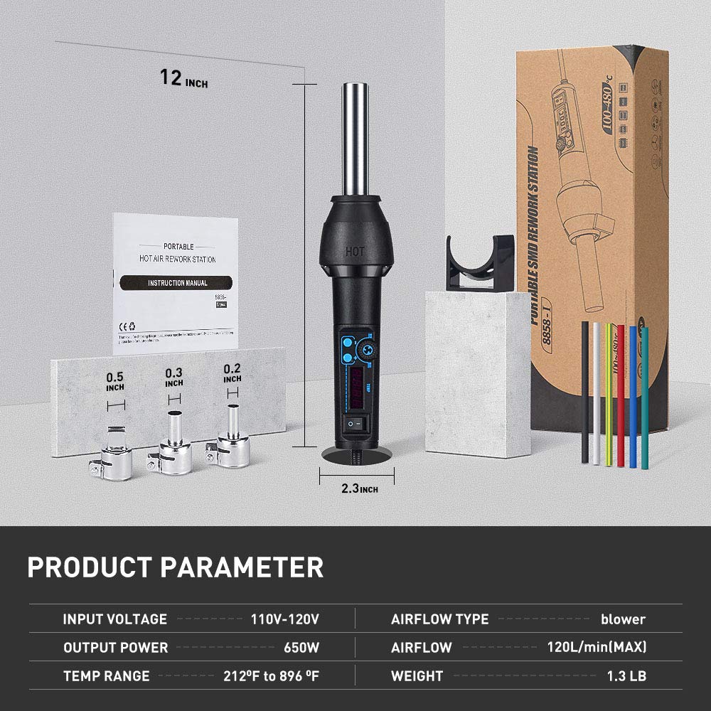 650W Heat Gun Kit with Digital LED Display & Auto Cool - Adjustable Temperature Hot Air Shrink Gun for Vinyl Wrapping, DIY Crafts, Wire Connectors, Shrink Wrapping (Perfect for Home Projects & Professional Use)