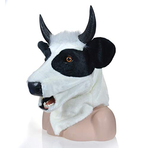 SHENGUS Halloween Party Mask - Realistic Moving Mouth Cow Mask, Furry Animal Costume Accessory for Adults & Kids (Black) - Perfect for Halloween Parties, Cosplay, and Themed Events