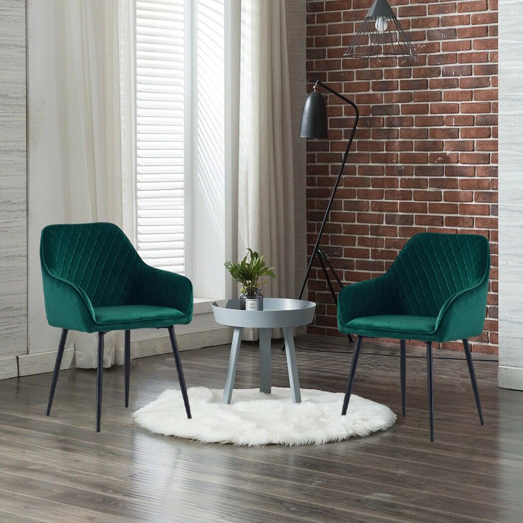 Luxury Velvet Dining Chairs Set of 2 - Emerald Green Upholstered Armchairs for Dining Room, Modern Tufted Accent Chairs with Solid Wood Legs - Perfect for Elegant Dining Spaces, Kitchen Breakfast Nooks & Home Decor