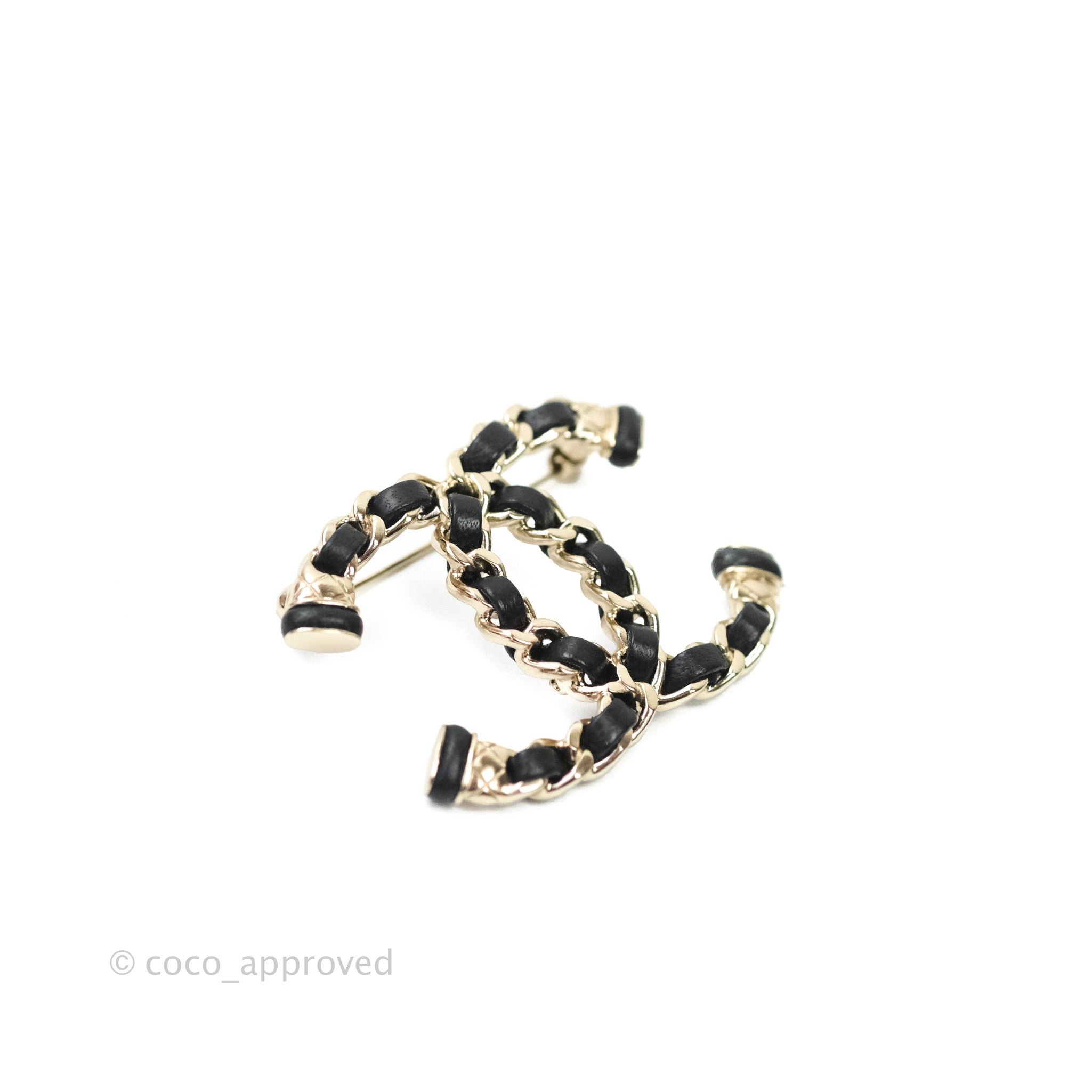 Chanel CC Black Lambskin Brooch in Gold Tone - Elegant Fashion Accessory for Women, Perfect for Dresses, Jackets & Handbags | 21S Collection