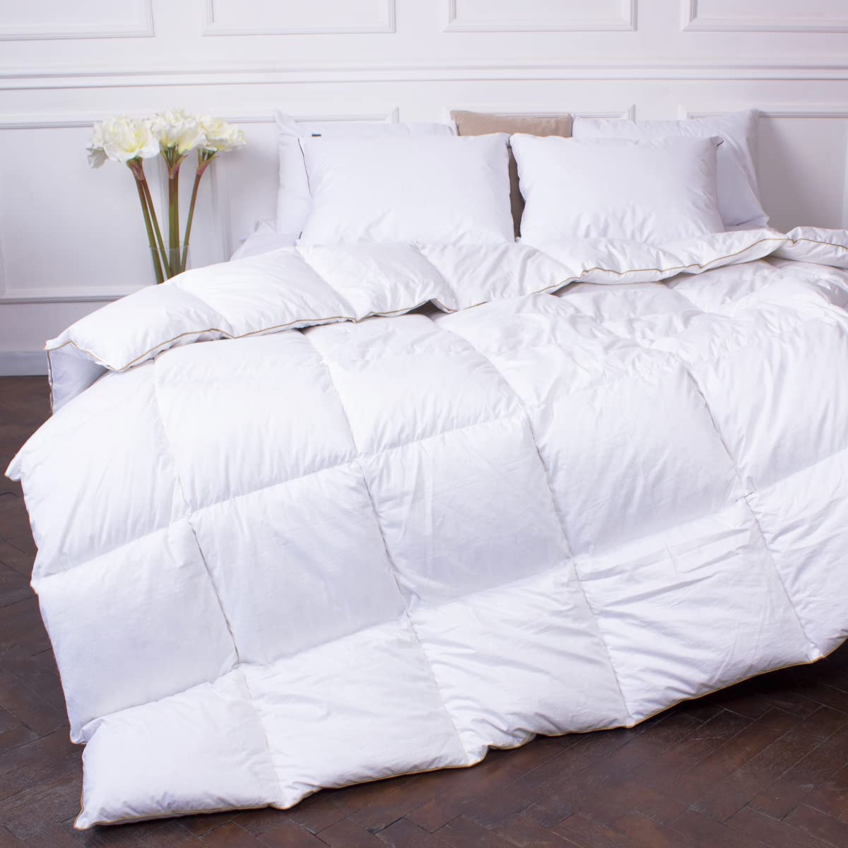 Premium White Feather Goose Down Comforter - 750 Fill Power, 2350g, 100% Natural Cotton Cover, Twin Size (White) - Ultra Warm Winter Bedding for Cozy Nights & Luxury Hotel-Style Comfort