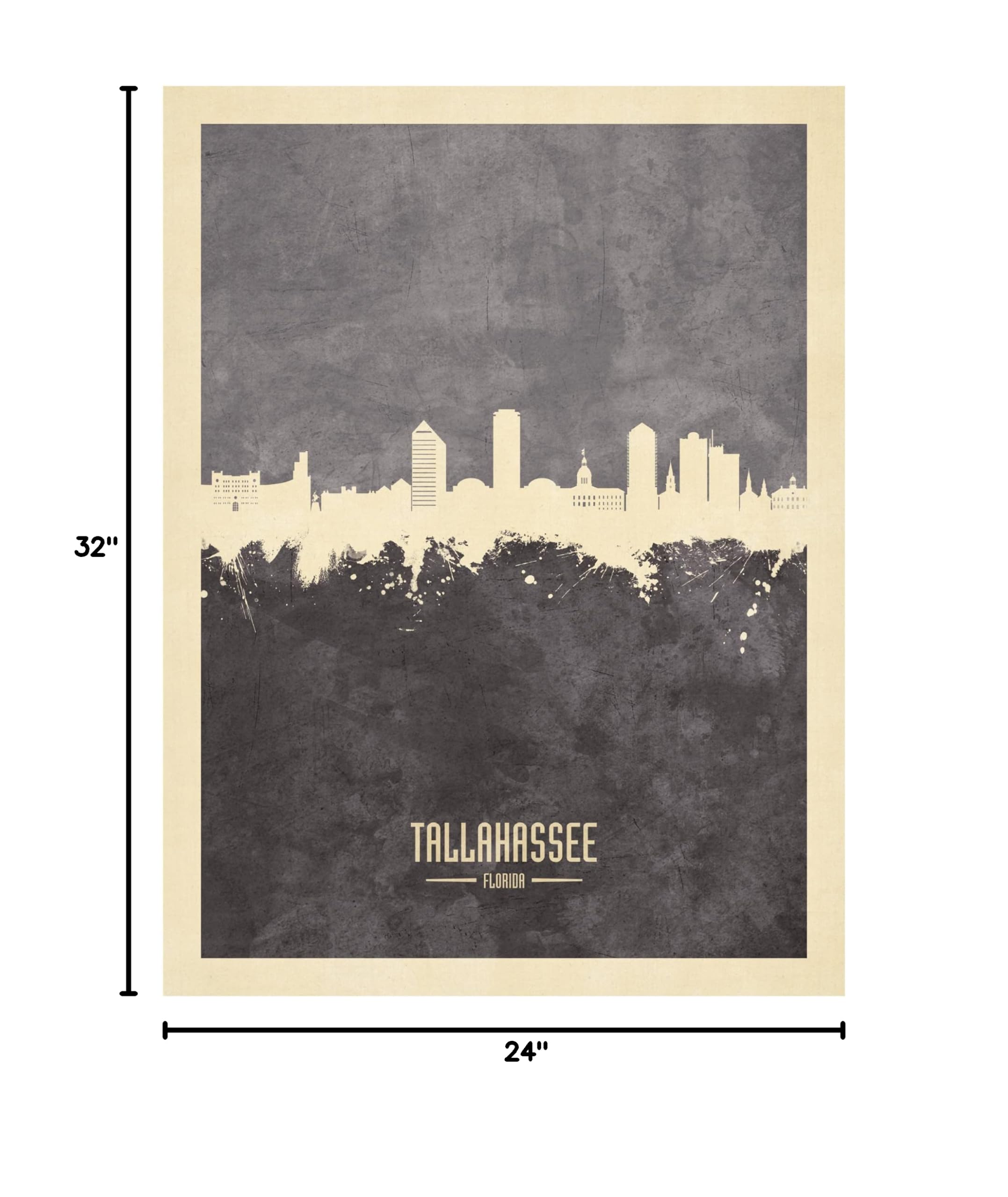 Michael Tompsett Tallahassee Florida Skyline Gray Canvas Wall Art Print - Modern Cityscape Painting for Home & Office Decor