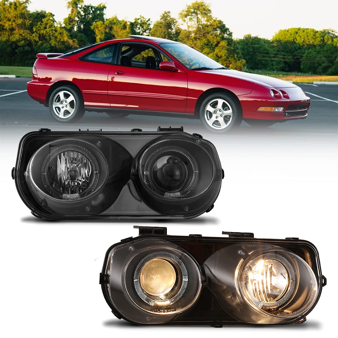 Nixon Offroad Projector Headlights Assembly for 1994-1997 Acura Integra - Black Housing, Clear Lens Dual Beam Headlamps (Driver & Passenger Side) - Perfect for Night Driving & Off-Road Adventures