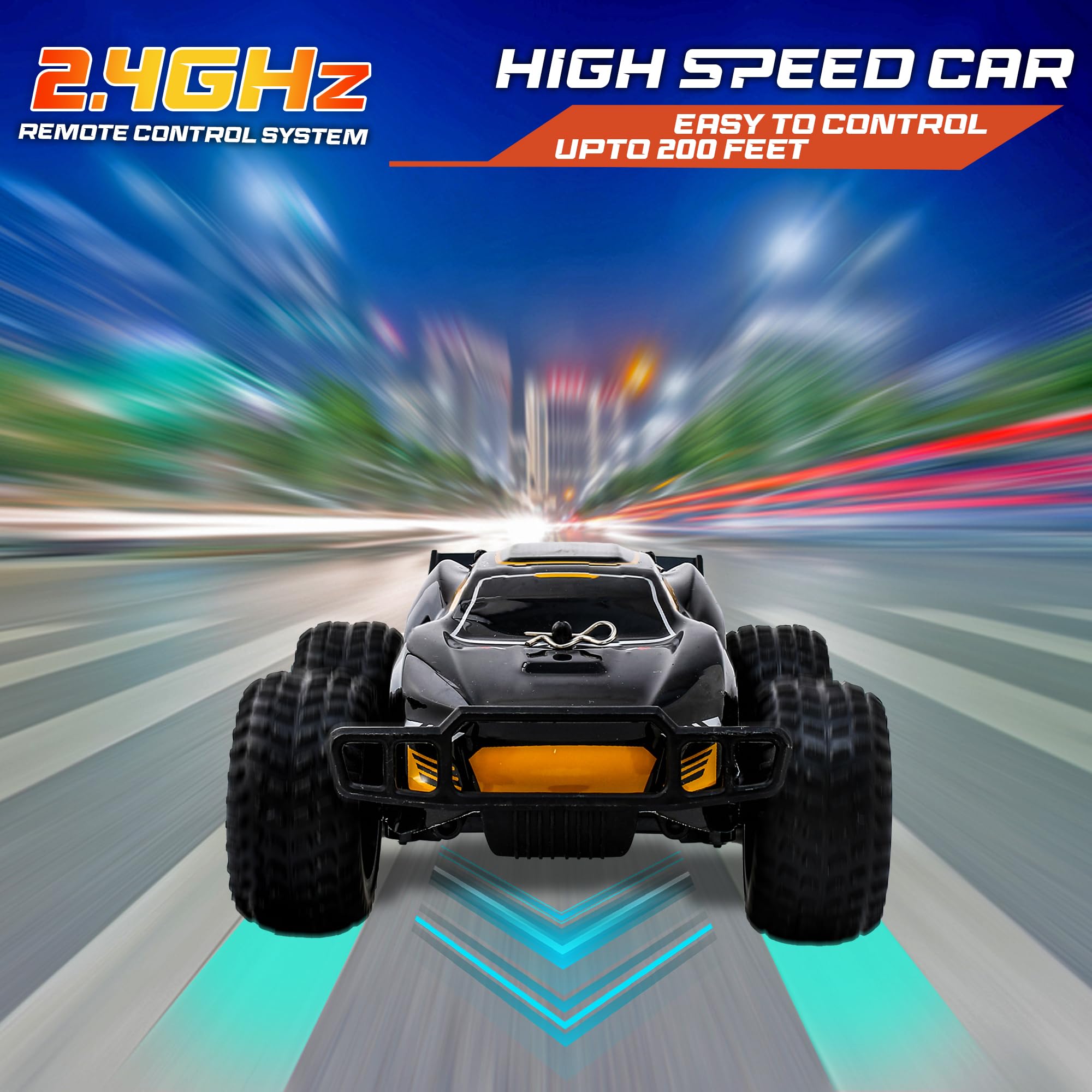 1:20 Scale Offroad Remote Control Car for Boys - High Speed 20km/h RC Truck with LED Lights, 2x 1000mAh Rechargeable Batteries - All Terrain 4WD Toy Car Gift for Kids & Teens | Outdoor Play, Backyard Racing, Birthday Present