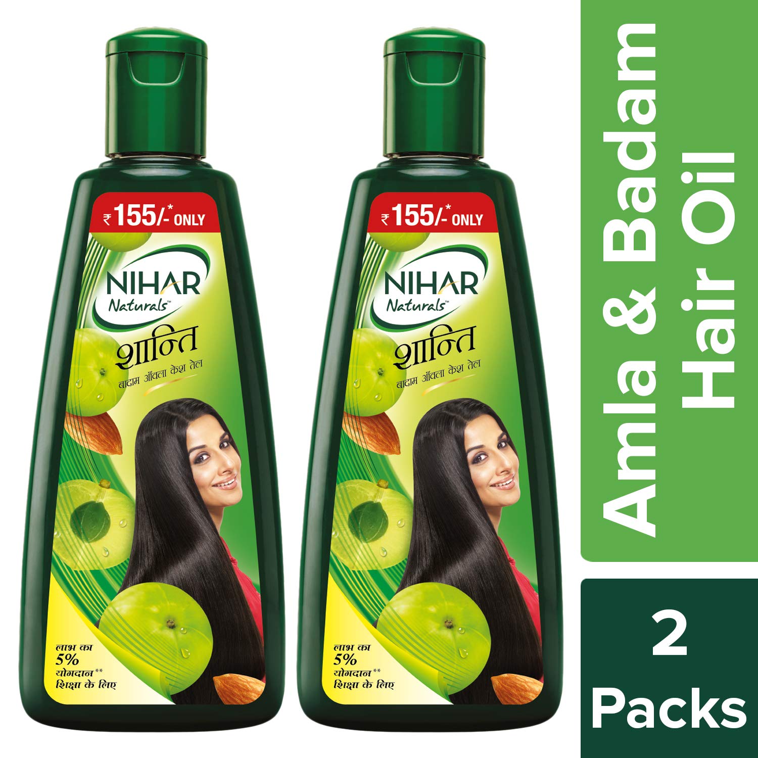 NIHAR Shanti Amla & Badam Hair Oil - 500ml (Pack of 2) | Natural Ayurvedic Hair Oil for Black, Silky & Stronger Hair | Promotes Hair Growth & Reduces Hair Fall | Perfect for Daily Hair Care & Scalp Massage