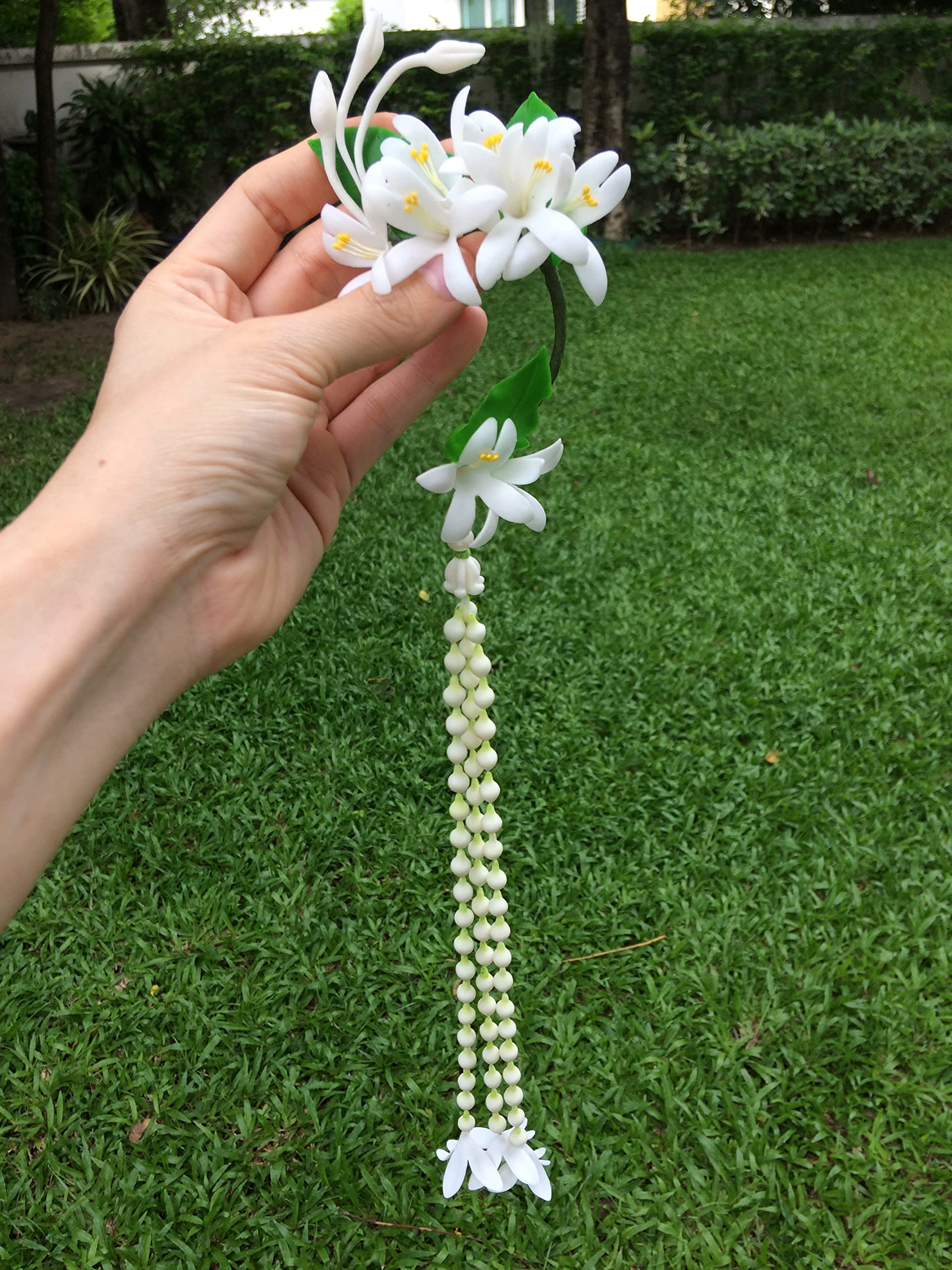 Elegant Clay Flower Ear Cuffs for Brides & Thai Dancers - Boho Wedding Hair Accessories, Handmade Floral Earrings for Special Occasions