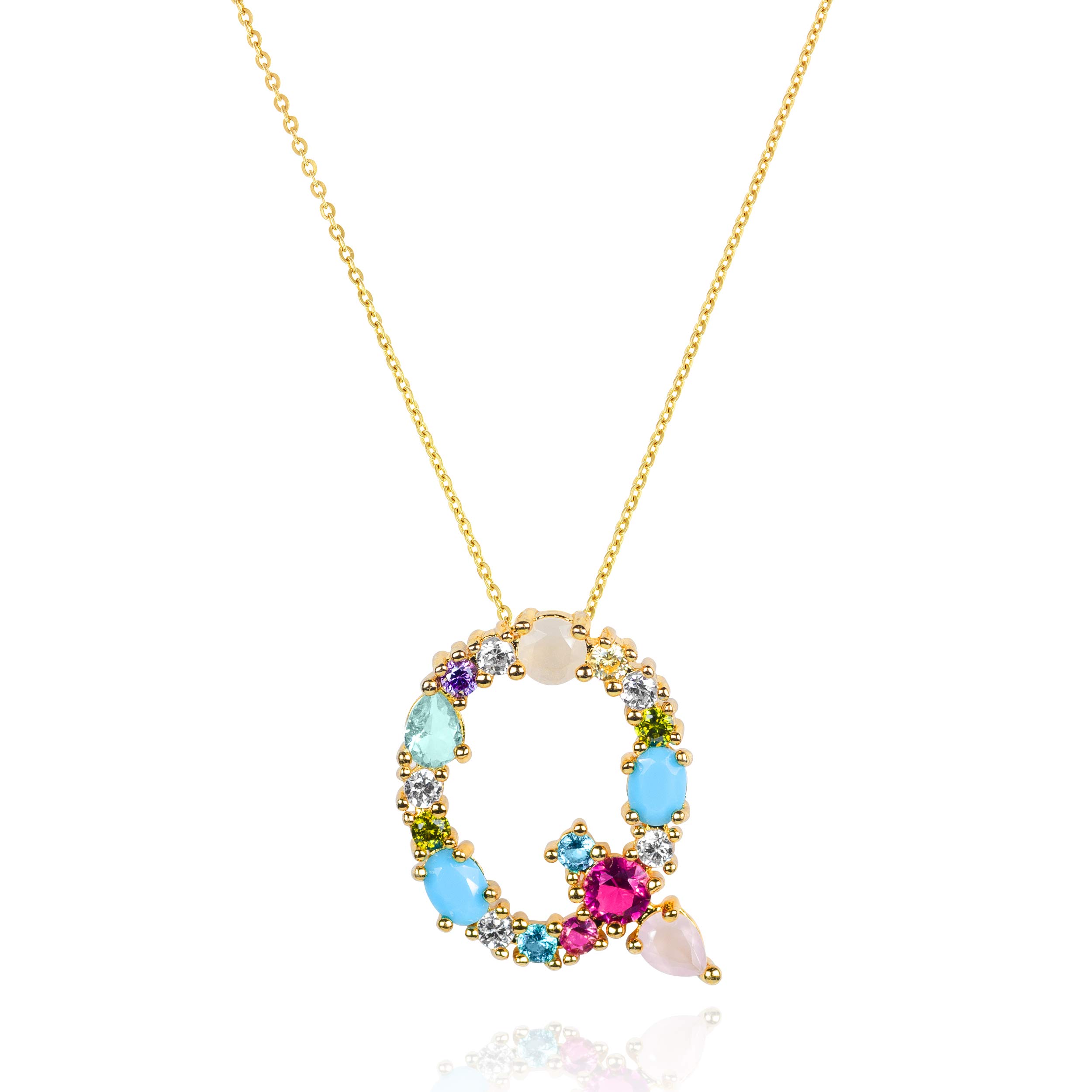 LAVLA Cubic Zirconia Initial Necklace for Women - 18K Gold Plated Dainty Letter Pendant with Colorful Crystals | Personalized Jewelry Gift for Her | Perfect for Birthdays, Anniversaries & Everyday Elegance