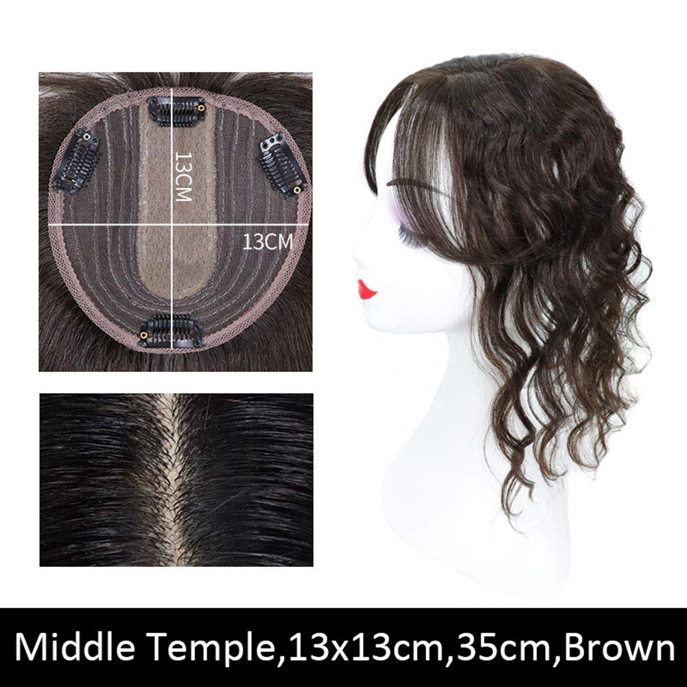 100% Human Hair Clip-In Topper - Seamless U-Shape Water Wavy Forehead Closure Wiglet (13x13cm, 35cm, Brown) - Perfect for Thinning Hair & Instant Volume - Great for Daily Wear, Parties & Special Occasions