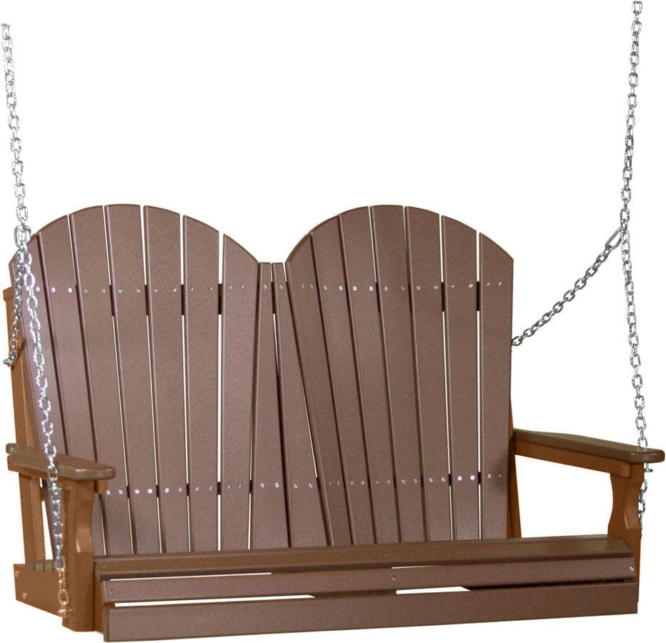 LuxCraft 4ft Chestnut Brown Adirondack Porch Swing - Recycled Plastic Outdoor Furniture for Patio, Garden & Backyard Relaxation