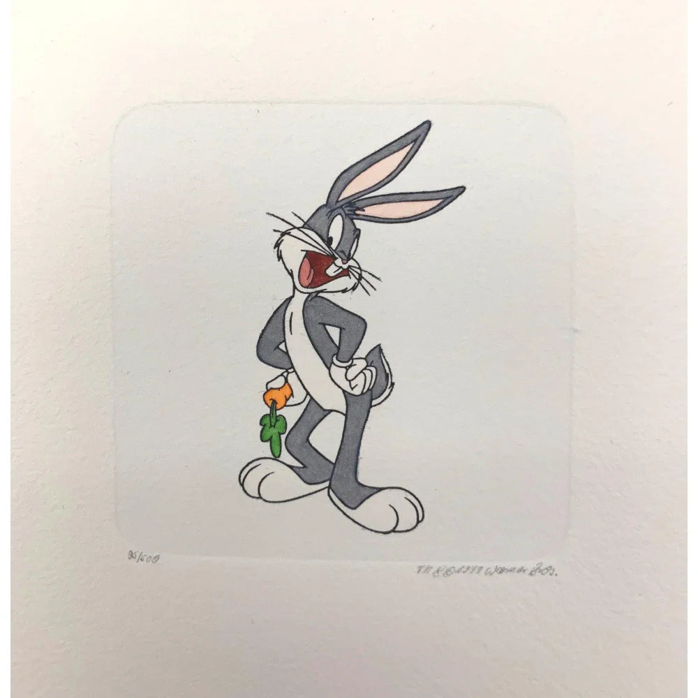 Bugs Bunny Etching Artwork by Sowa & Reiser - Limited Edition #D/500 - Hand Painted Looney Tunes Collectible - Perfect for Cartoon Fans & Home Decor
