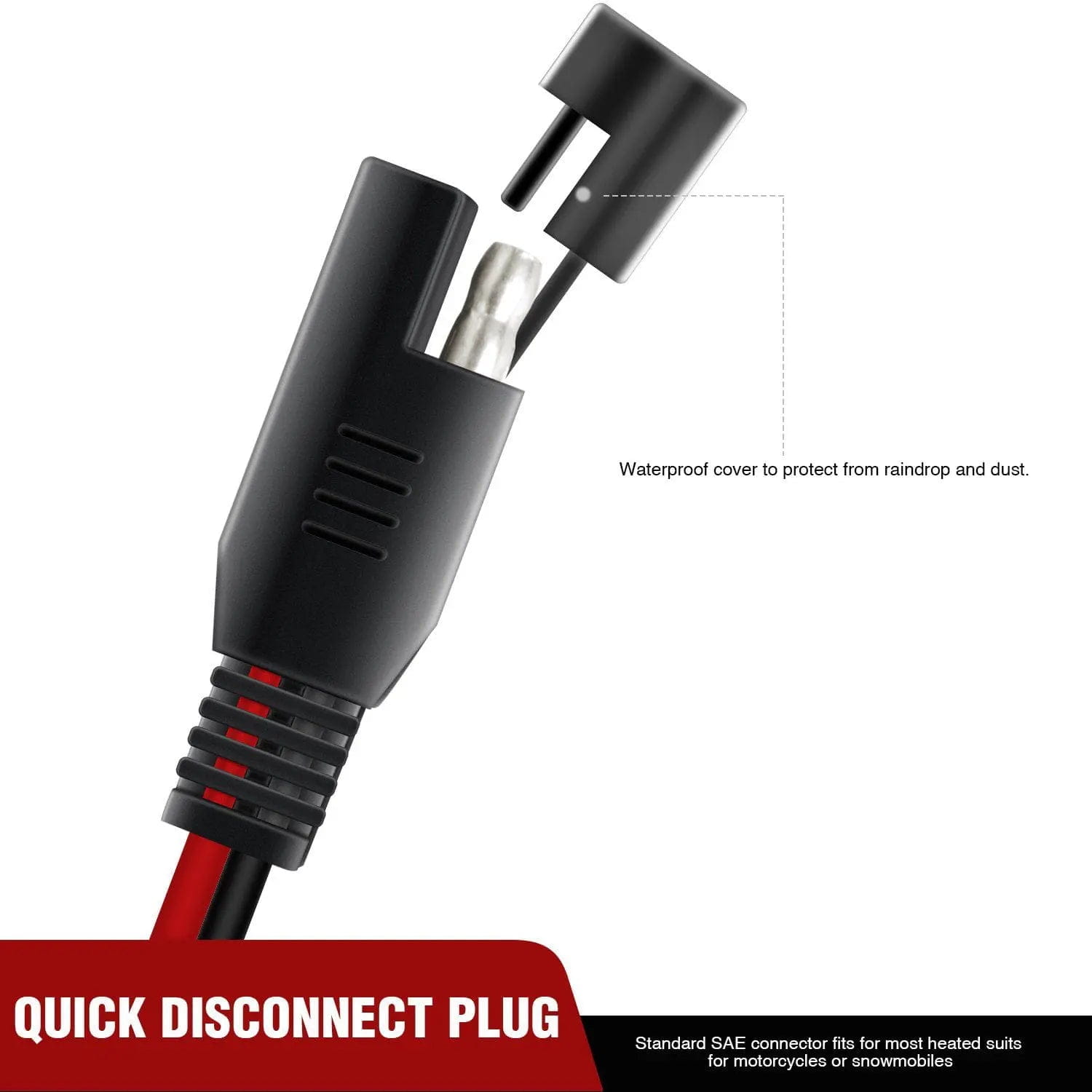 16AWG 12FT SAE DC Extension Cable - 2 Pin Wire Harness with Dust Cap - Power Supply Cord for Car Audio, LED Lights, Solar Panels, and Electronics