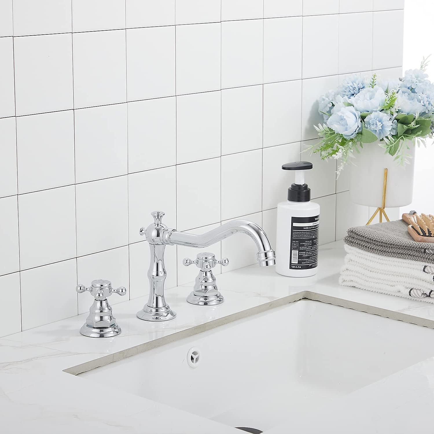 YBlucklly 8-16 Inch Widespread Bathroom Sink Faucet - Chrome Finish 2-Handle 3-Hole Vanity Mixer Tap with Pop-Up Drain & Overflow - Perfect for Modern Bathroom & Powder Room Renovations