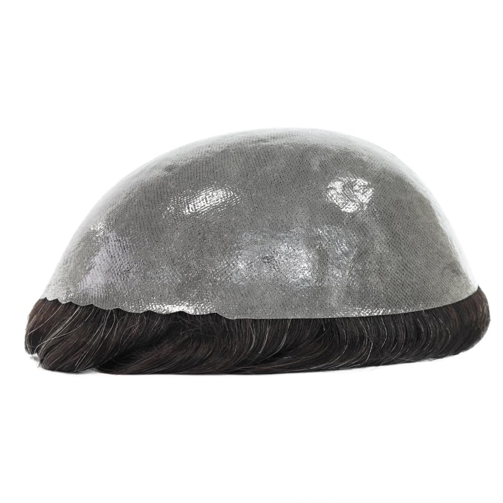 Best Men's Toupee Human Hair Pieces & Hair Systems - #1B20 Knotted Poly Skin for Natural Look | Perfect for Daily Wear, Parties & Special Events