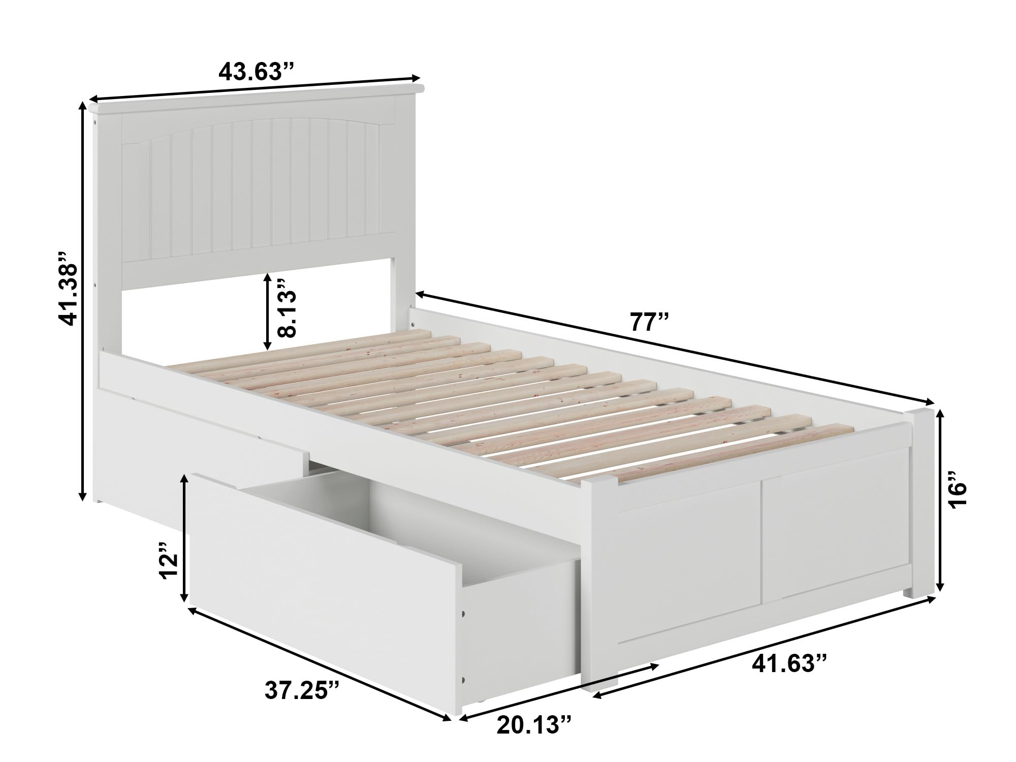 AFI Nantucket Twin Size Platform Bed with Footboard & Storage Drawers - White Wooden Bed Frame for Small Spaces, Kids & Guest Rooms - Perfect for Apartments, Dorms & Cozy Bedrooms