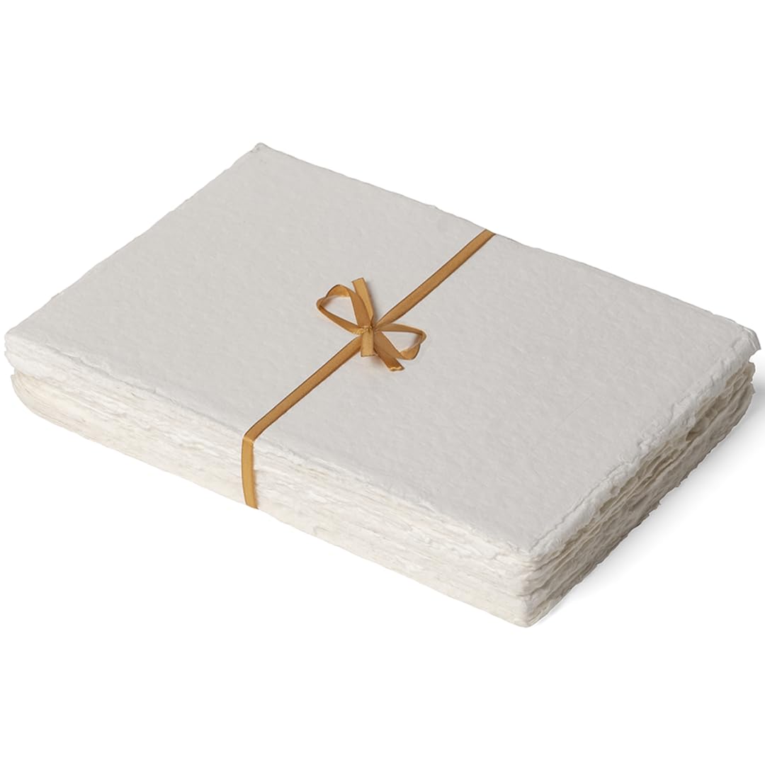 400 GSM Handmade Vintage Deckle Edge Paper - 40 Sheets of Textured Egyptian Cotton Paper for Drawing, Sketching & Calligraphy | Perfect for Art Projects, Scrapbooking & Wedding Invitations