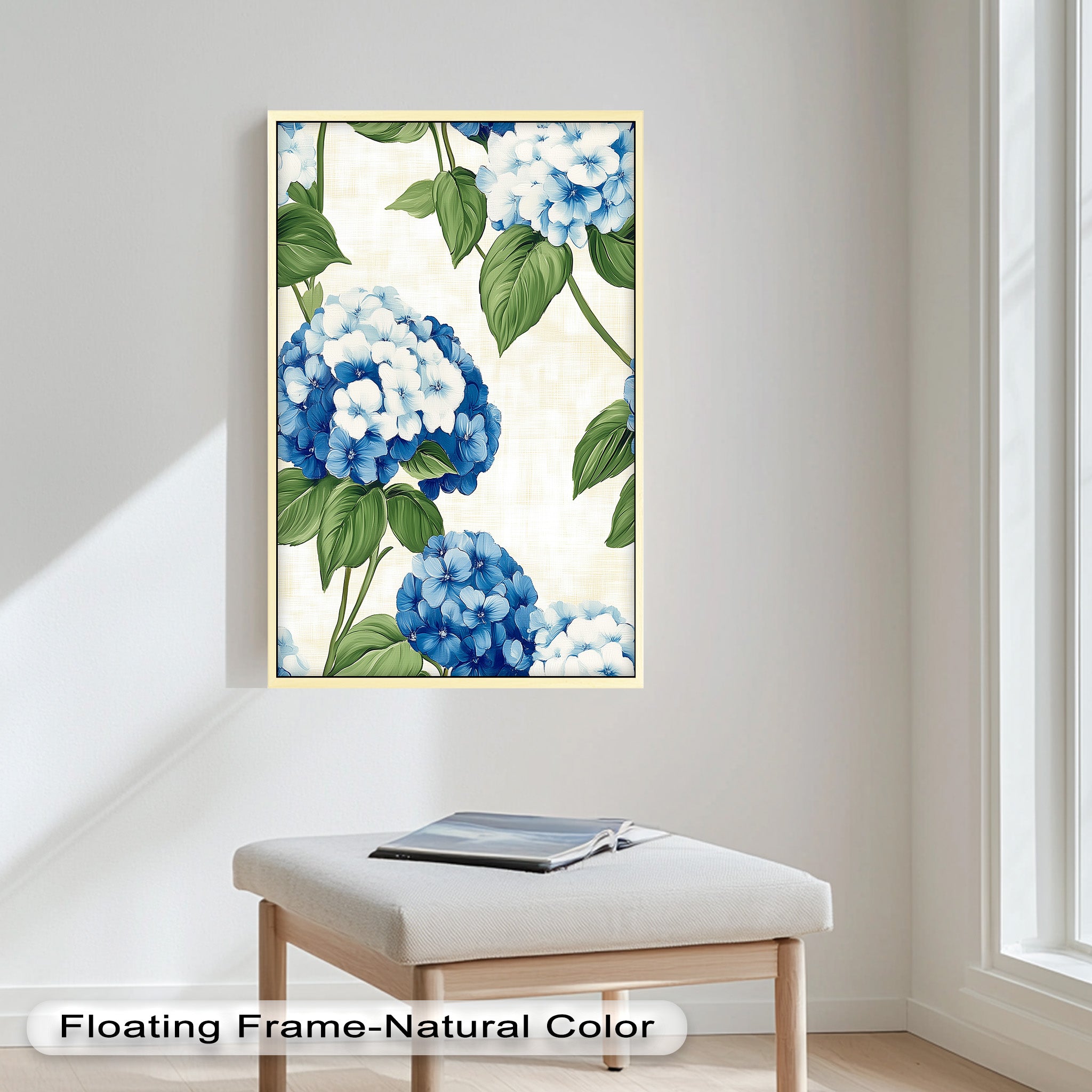 Blue and White Blooming Flower Oil Painting - Handmade Canvas Art for Home Decor, Living Room, Bedroom & Office Wall