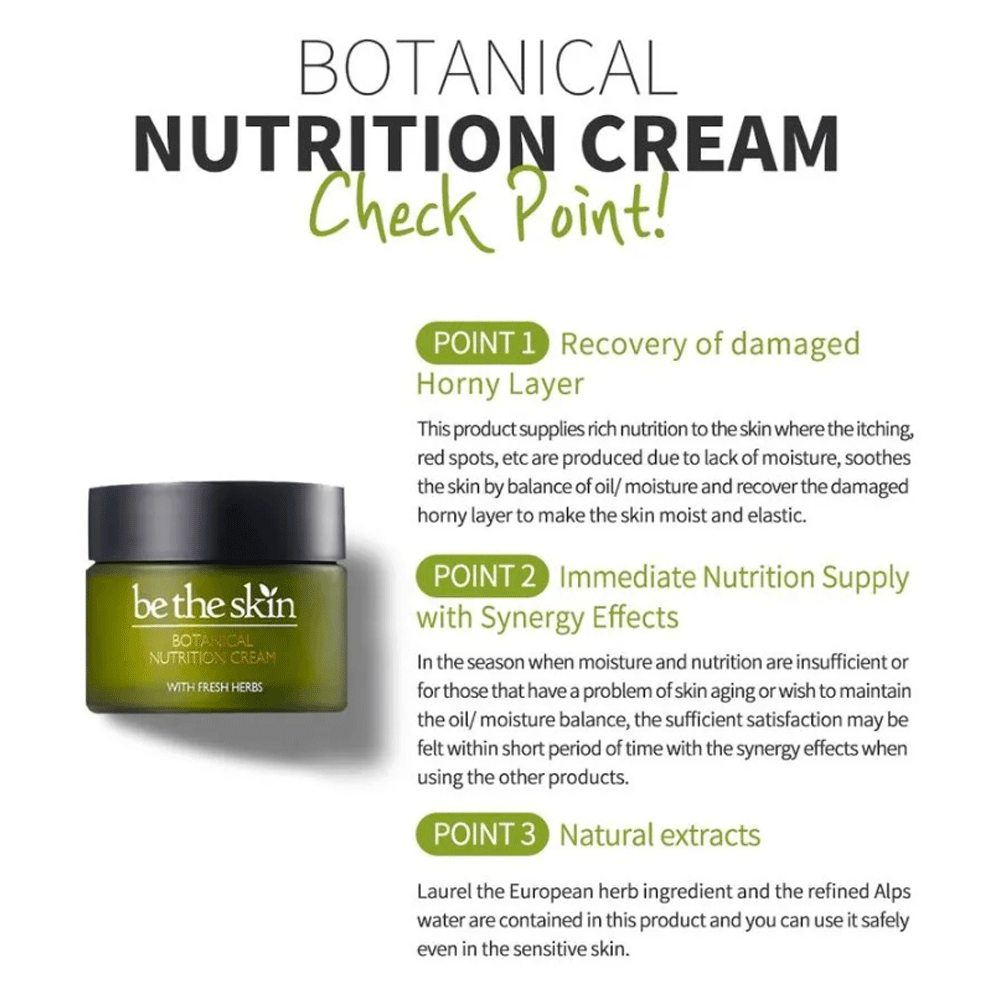 Be the Skin Botanical Nutrition Cream 50ml - Hydrating Face Moisturizer for Dry & Sensitive Skin | Day & Night Skincare Routine